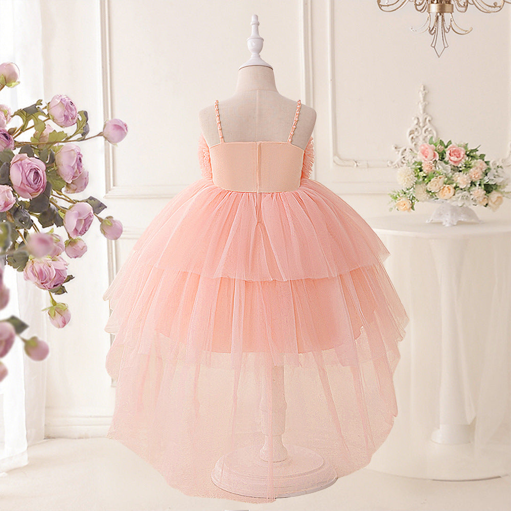 Light Pink Tiered Tulle High-Low Party Dress for Girls (Ages 3-10)