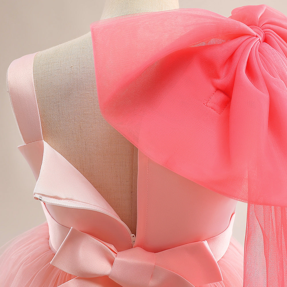 Light Pink Off-Shoulder A-Line Satin Tulle Ruffle Maxi Dress for Girls | Party, Wedding & Photoshoot