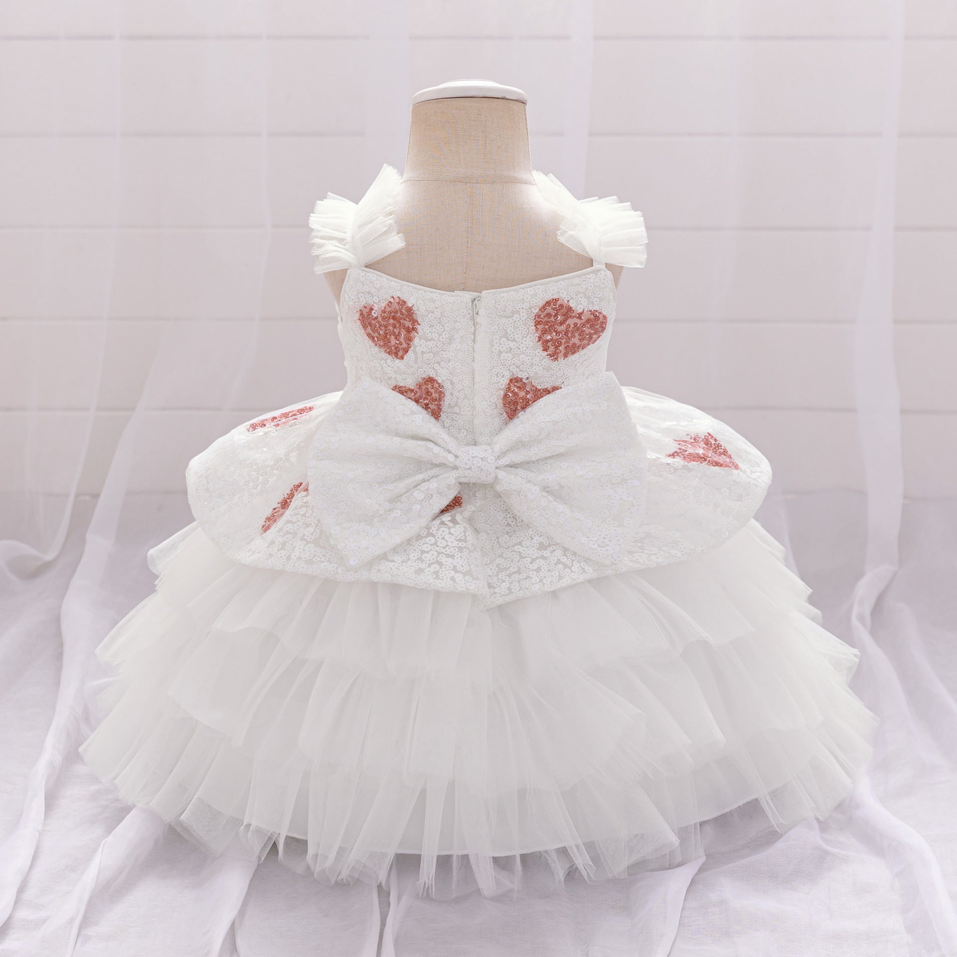 Frocklet Off-Shoulder Puffy Ball Gown Dress for Toddlers – White Sequin Tea-Length Party Dress 3