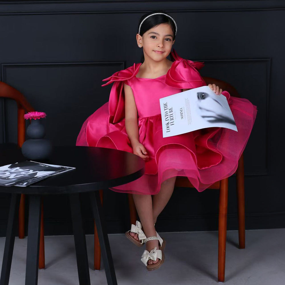 Off-Shoulder Puffy Ball Gown Dress for Girls | Tea Length Princess Party Dress