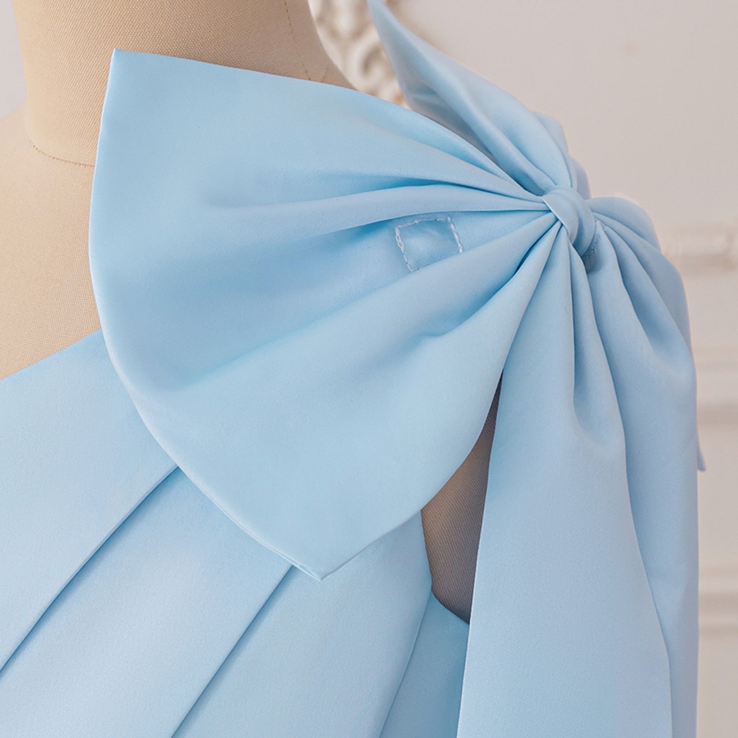 Cute Light Blue Off-Shoulder Satin Maxi Dress with Bow for Girls (Ages 5-13)