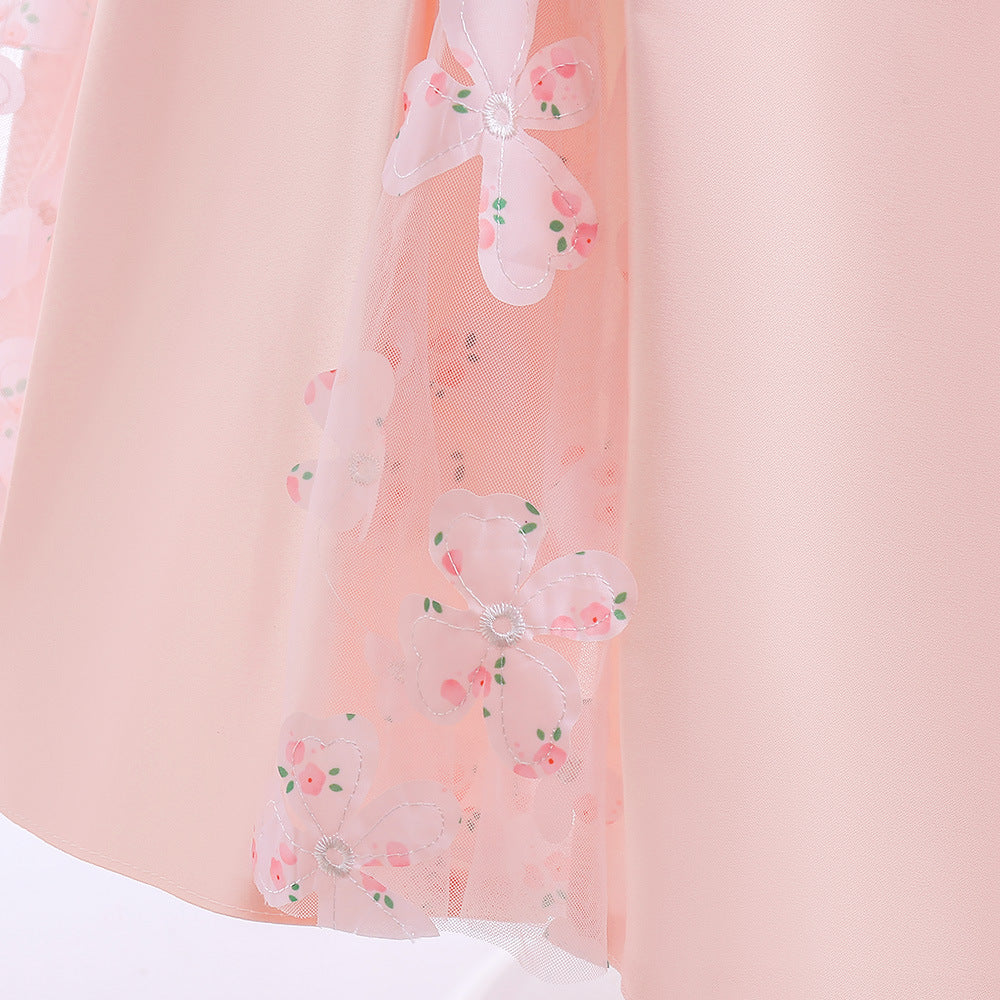 Girls' Off Shoulder Satin Princess Dress – Ruffle & Flower Tea Length Party Gown