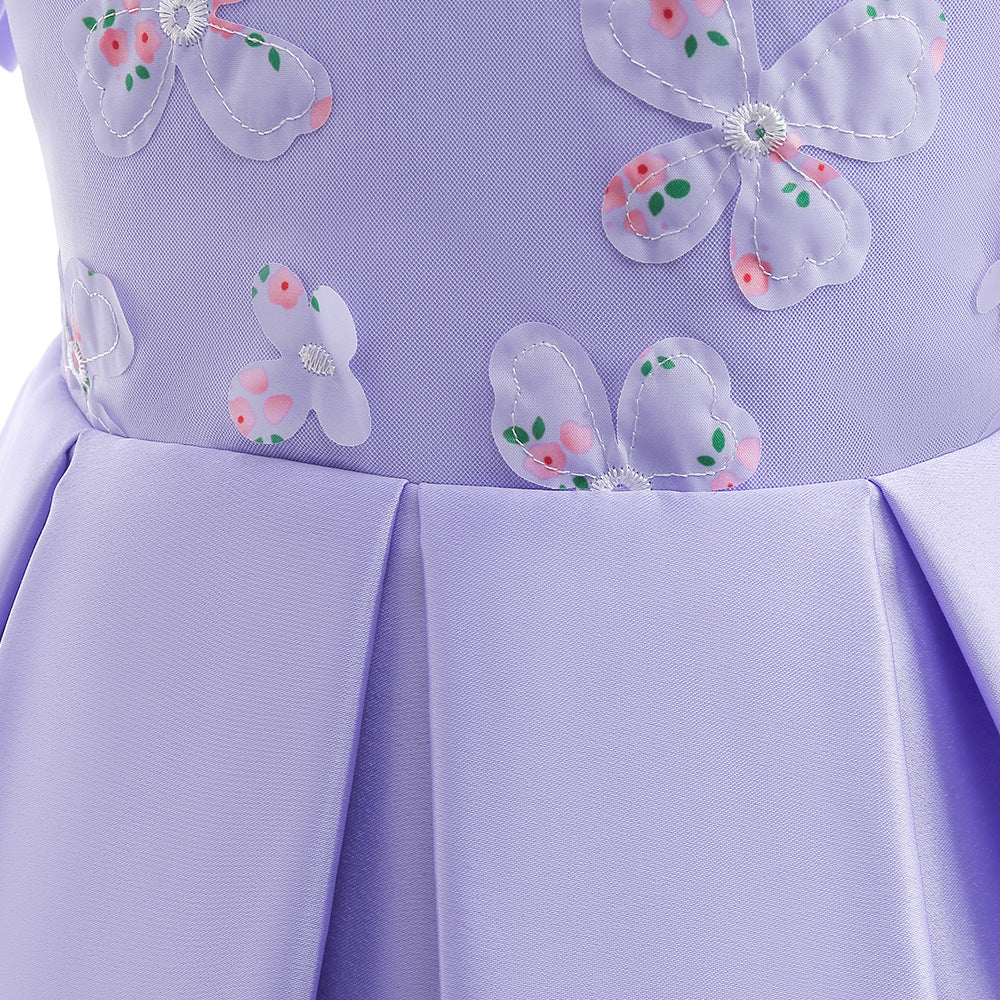 Girls' Off Shoulder Satin Princess Dress – Ruffle & Flower Tea Length Party Gown