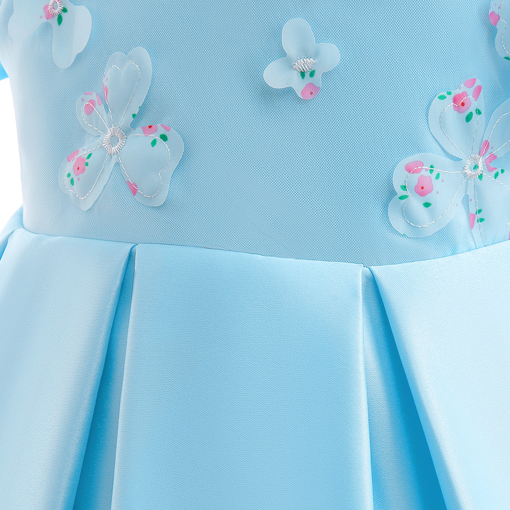 Girls' Off Shoulder Satin Princess Dress – Ruffle & Flower Tea Length Party Gown