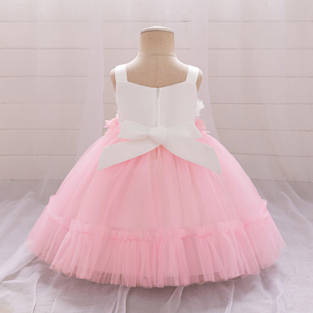 Light Pink A-Line Off-Shoulder Tulle Flower Girl Dress | Cute Party Dress for Toddlers
