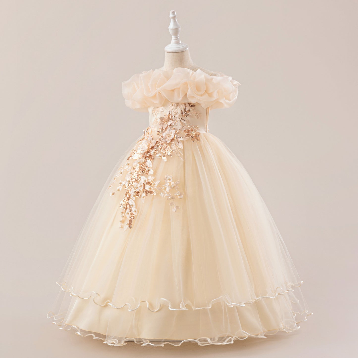 Off Shoulder A-line Tulle Princess Dress for Girls | Maxi Flower Girl Gown