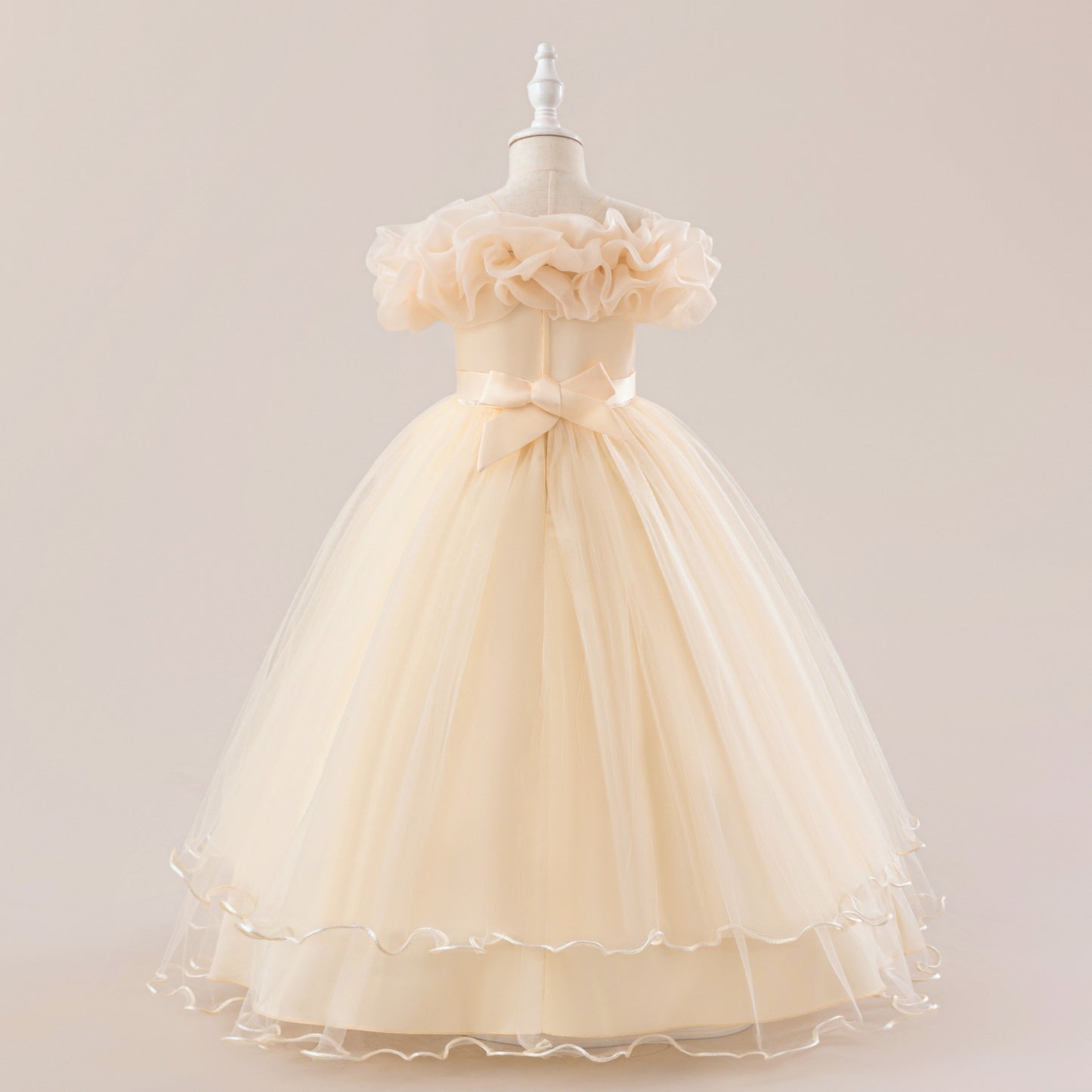 Off Shoulder A-line Tulle Princess Dress for Girls | Maxi Flower Girl Gown
