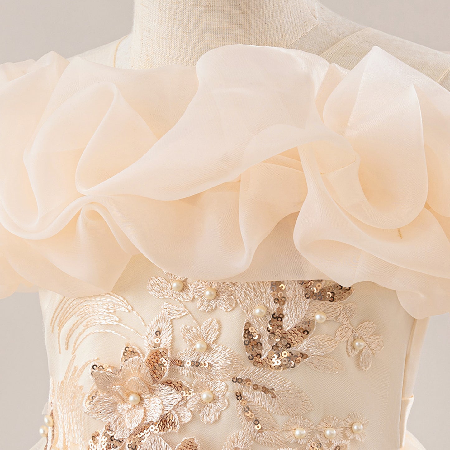 Off Shoulder A-line Tulle Princess Dress for Girls | Maxi Flower Girl Gown