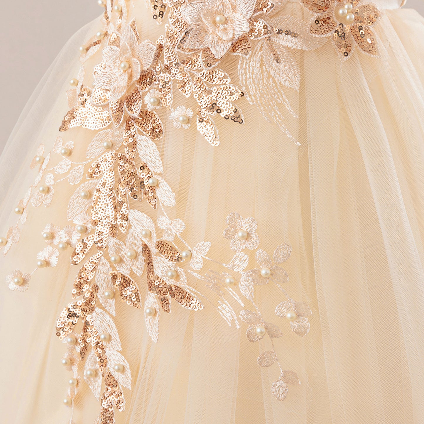 Off Shoulder A-line Tulle Princess Dress for Girls | Maxi Flower Girl Gown