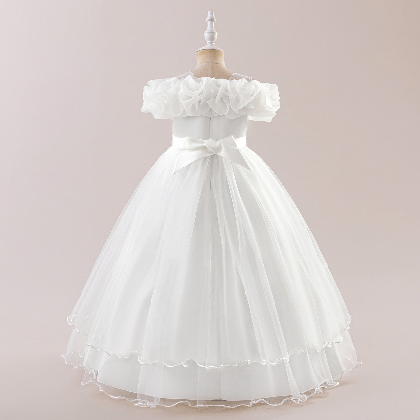 Off Shoulder A-line Tulle Princess Dress for Girls | Maxi Flower Girl Gown