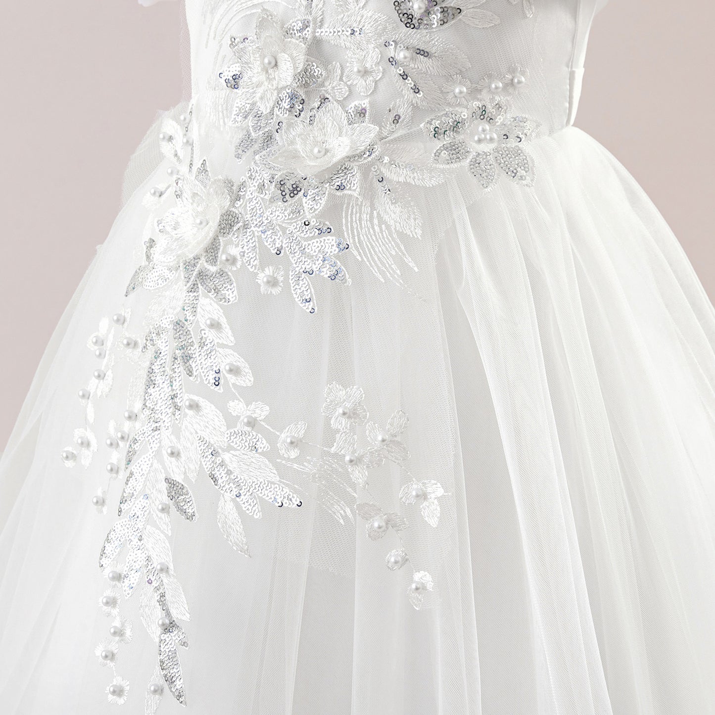 Off Shoulder A-line Tulle Princess Dress for Girls | Maxi Flower Girl Gown