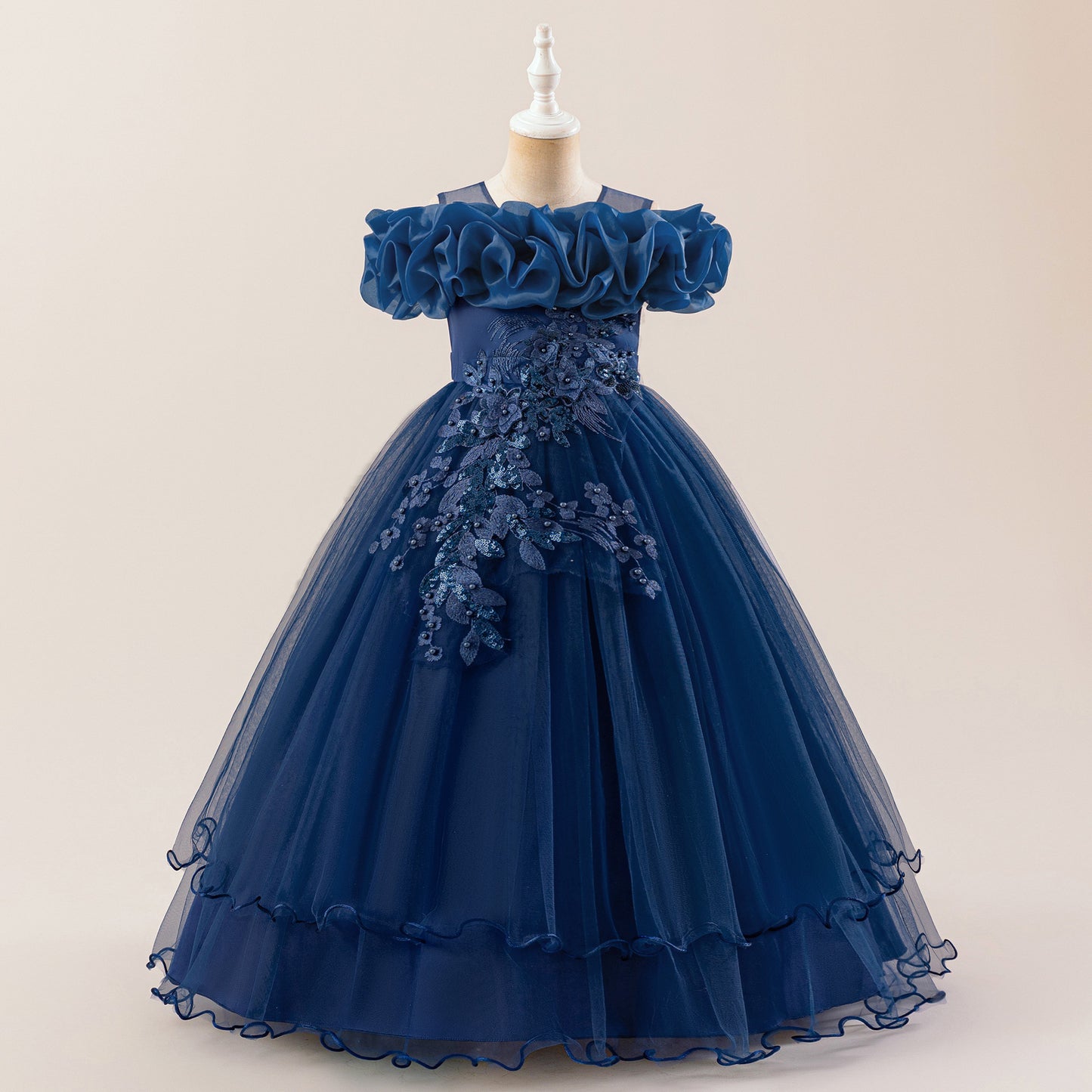Off Shoulder A-line Tulle Princess Dress for Girls | Maxi Flower Girl Gown