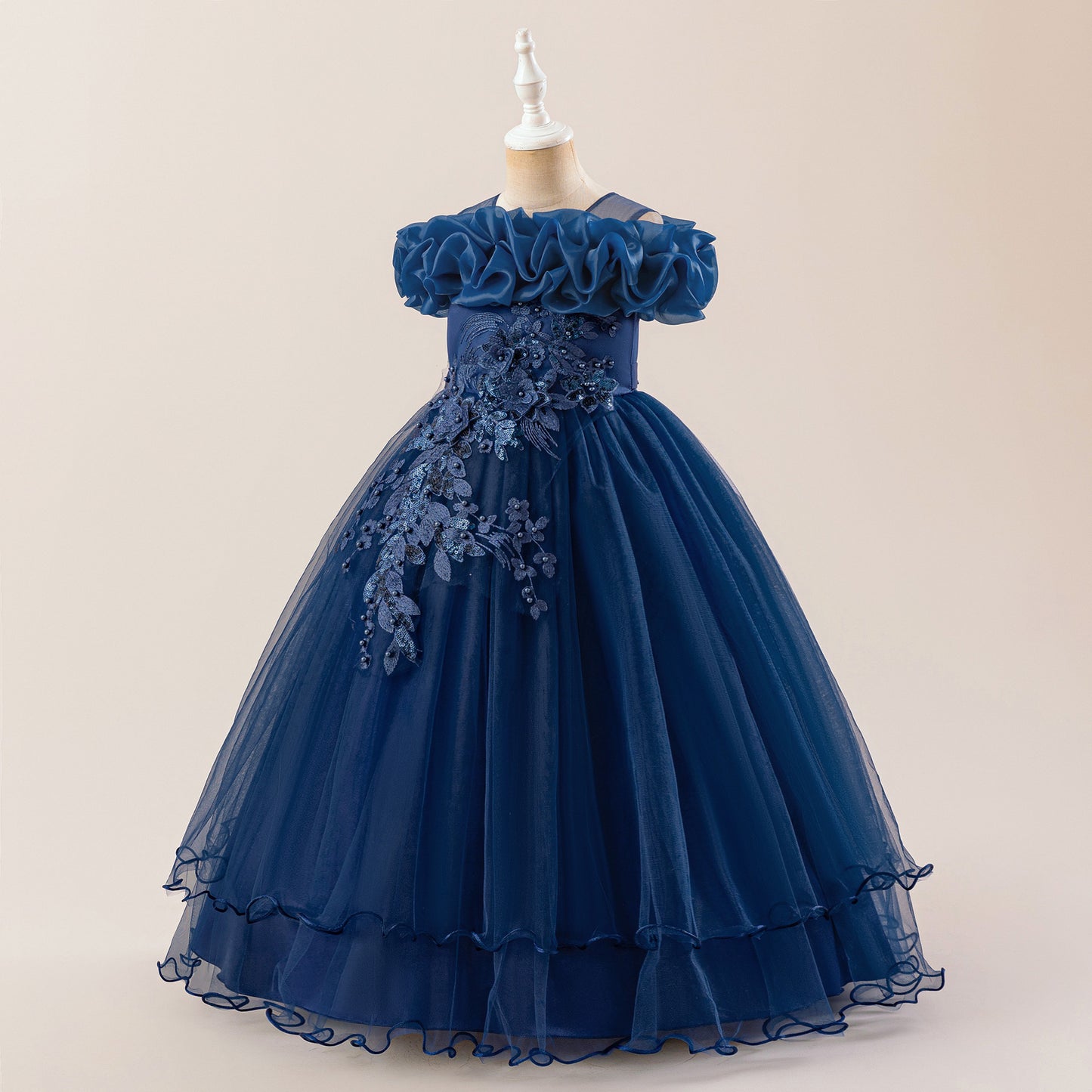 Off Shoulder A-line Tulle Princess Dress for Girls | Maxi Flower Girl Gown