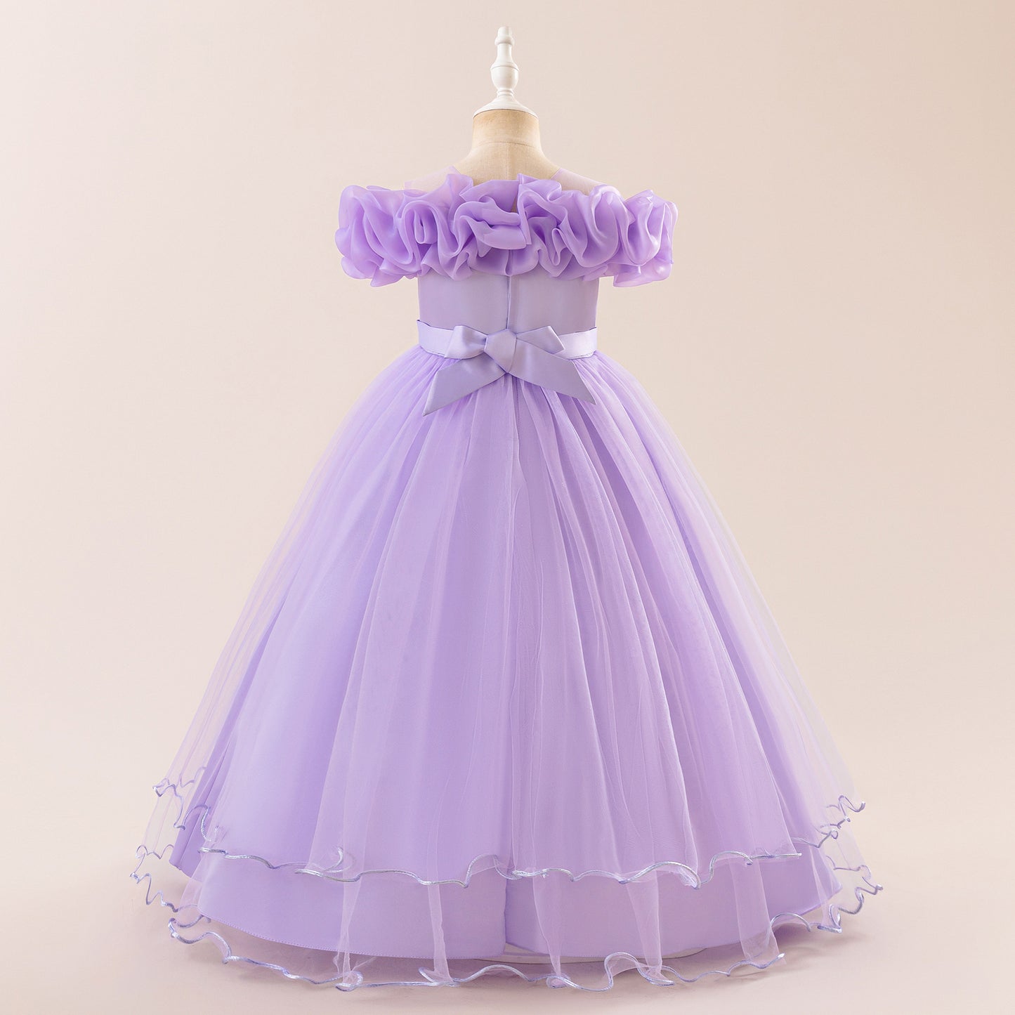 Off Shoulder A-line Tulle Princess Dress for Girls | Maxi Flower Girl Gown