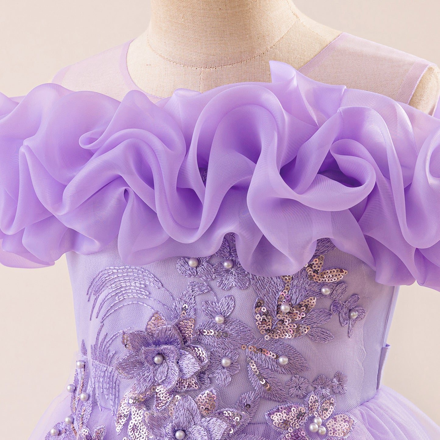 Off Shoulder A-line Tulle Princess Dress for Girls | Maxi Flower Girl Gown