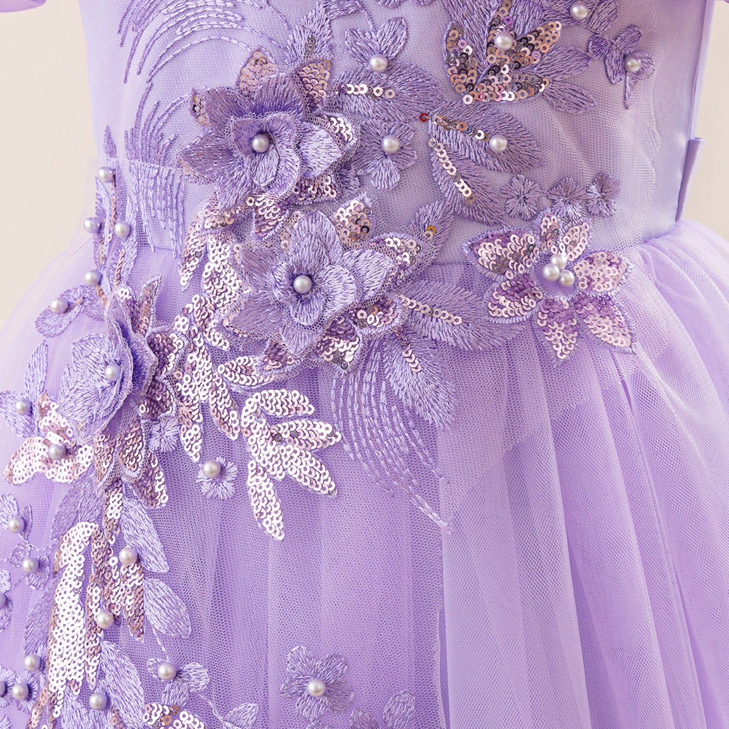 Off Shoulder A-line Tulle Princess Dress for Girls | Maxi Flower Girl Gown