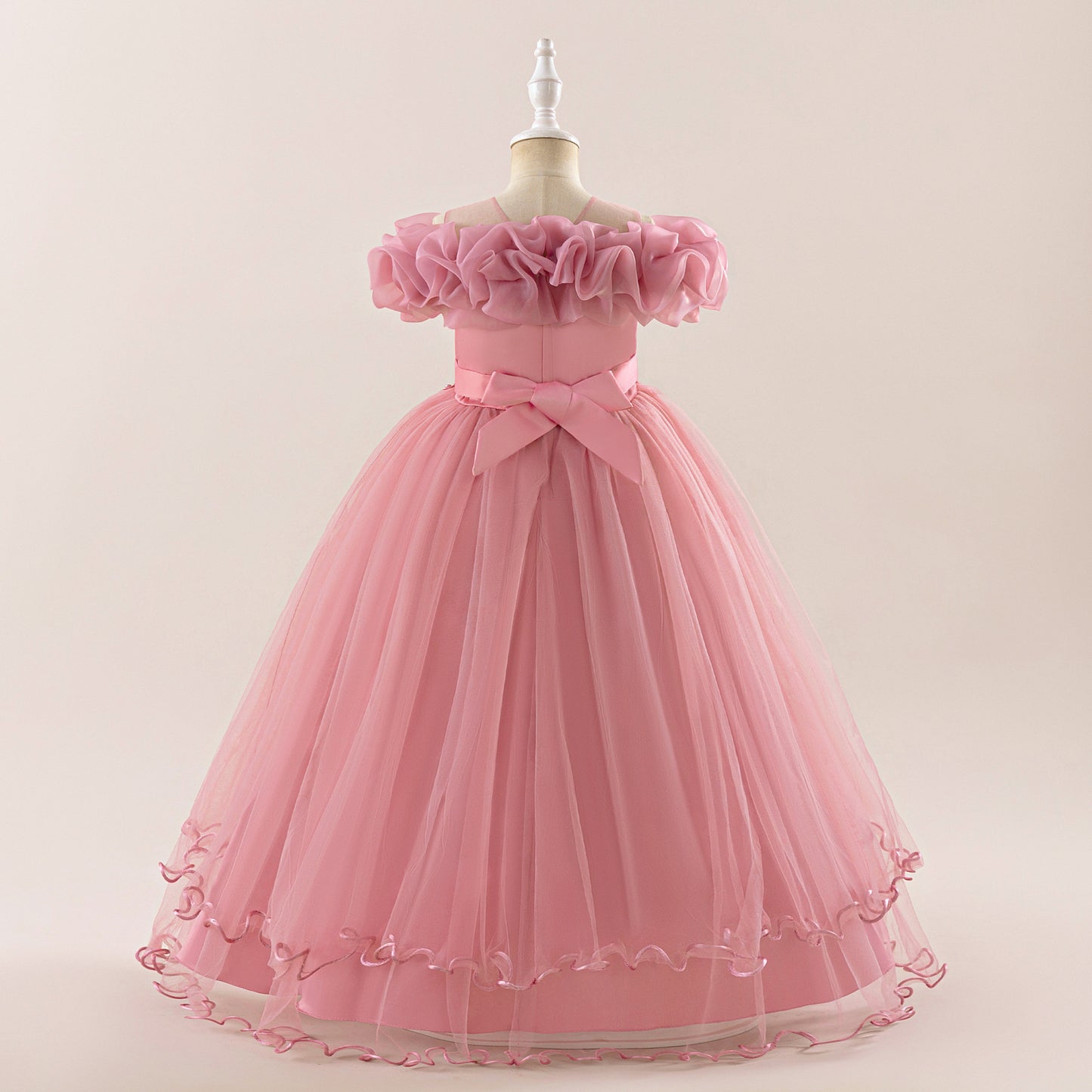 Off Shoulder A-line Tulle Princess Dress for Girls | Maxi Flower Girl Gown
