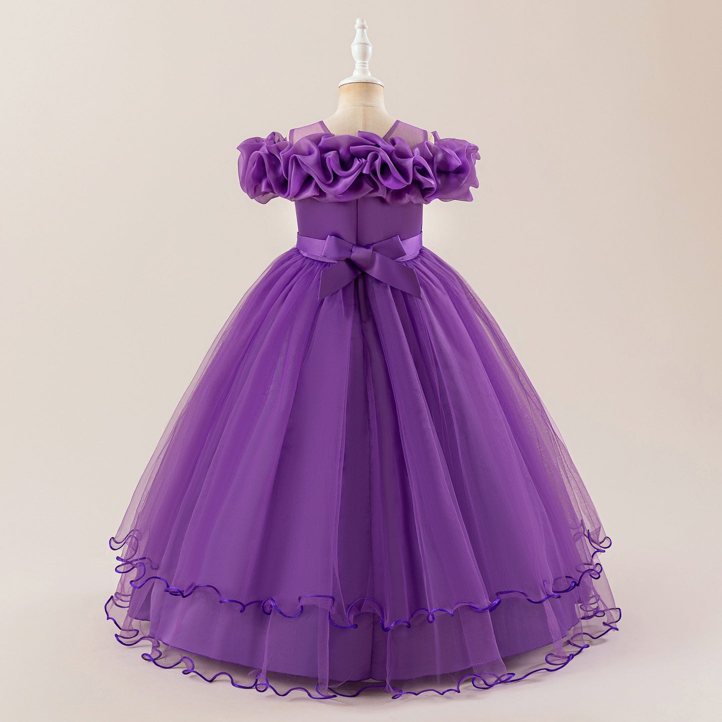 Off Shoulder A-line Tulle Princess Dress for Girls | Maxi Flower Girl Gown