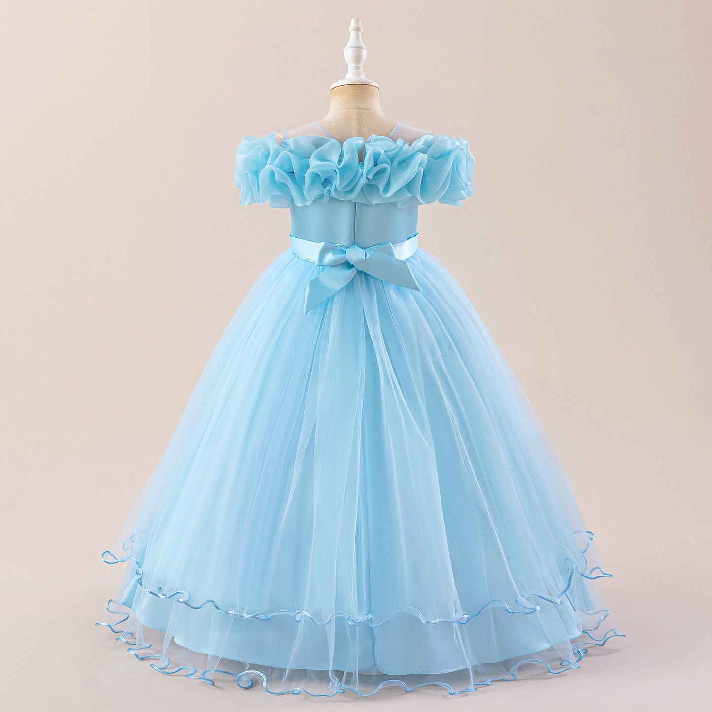 Off Shoulder A-line Tulle Princess Dress for Girls | Maxi Flower Girl Gown