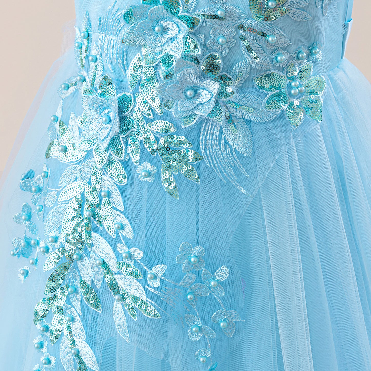 Off Shoulder A-line Tulle Princess Dress for Girls | Maxi Flower Girl Gown