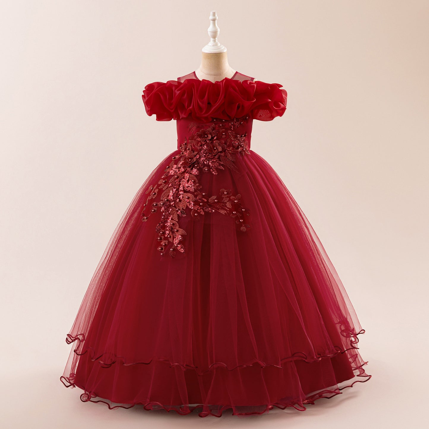 Off Shoulder A-line Tulle Princess Dress for Girls | Maxi Flower Girl Gown