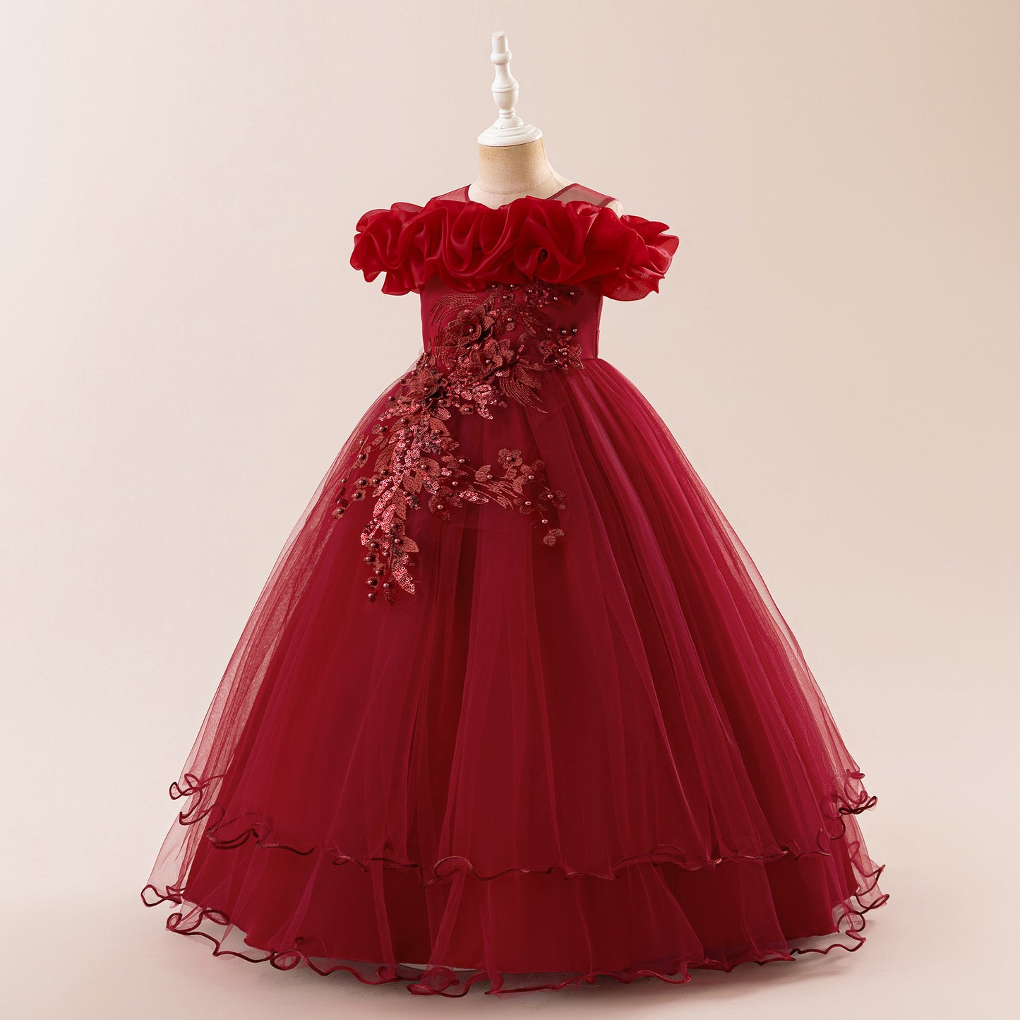 Off Shoulder A-line Tulle Princess Dress for Girls | Maxi Flower Girl Gown