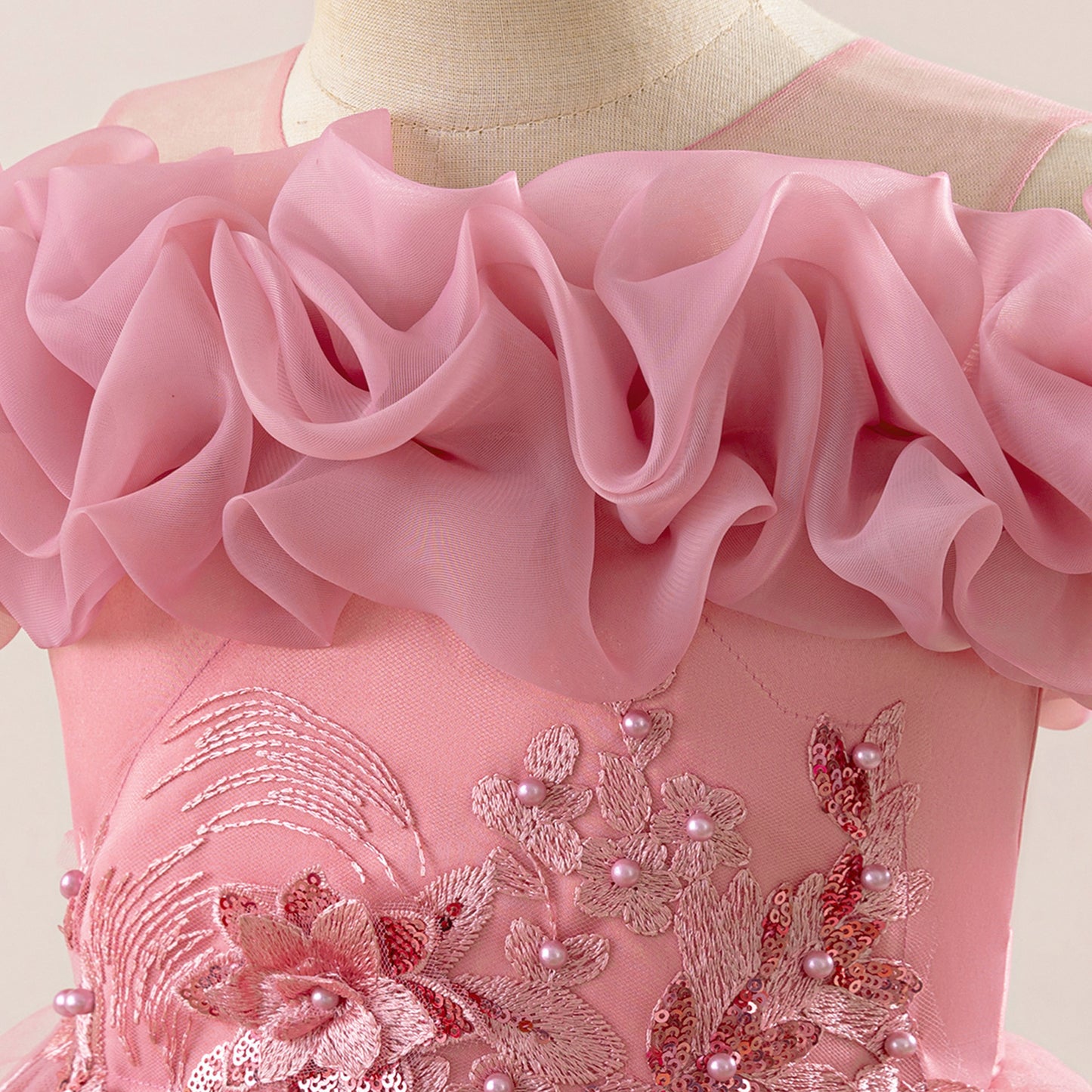 Off Shoulder A-line Tulle Princess Dress for Girls | Maxi Flower Girl Gown