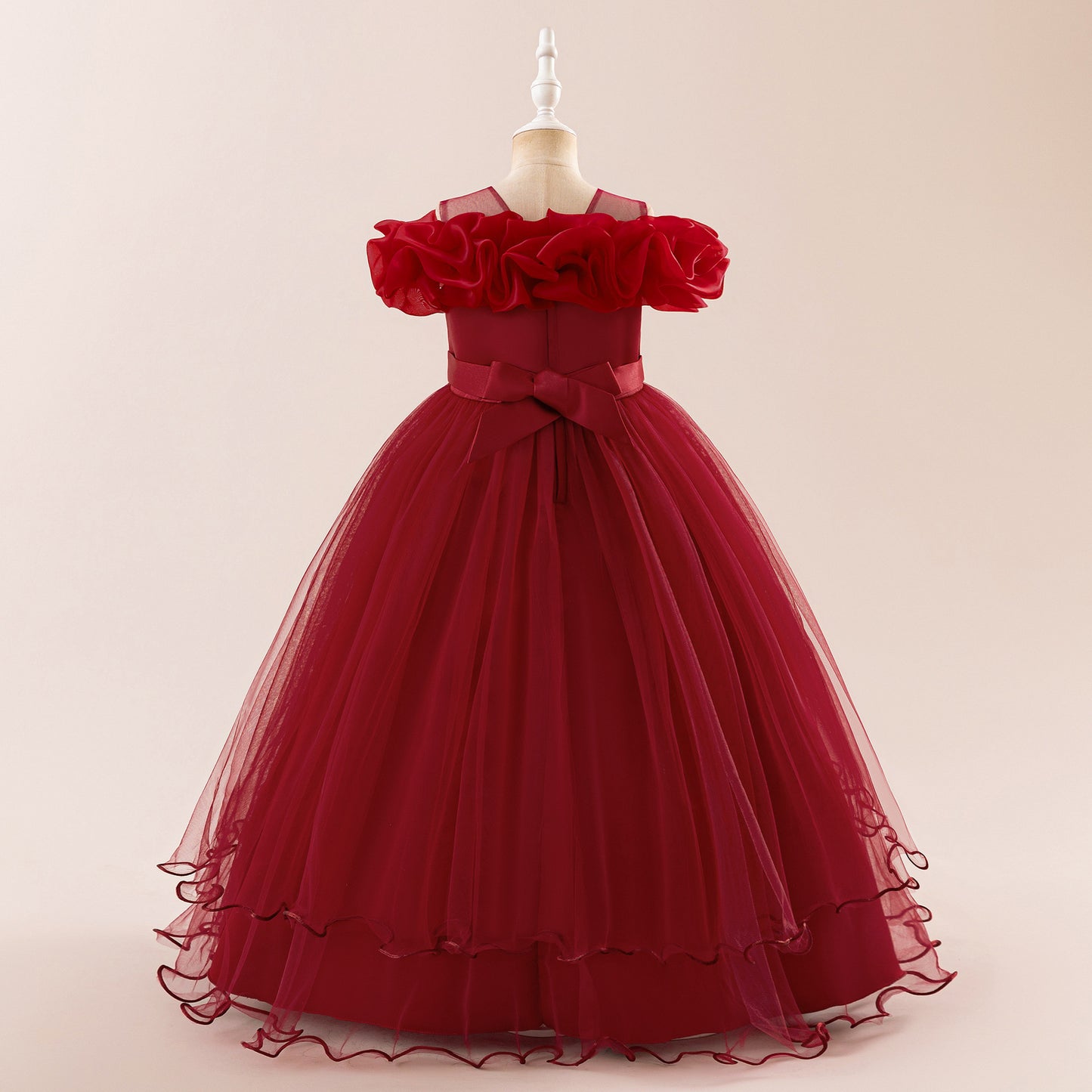 Off Shoulder A-line Tulle Princess Dress for Girls | Maxi Flower Girl Gown