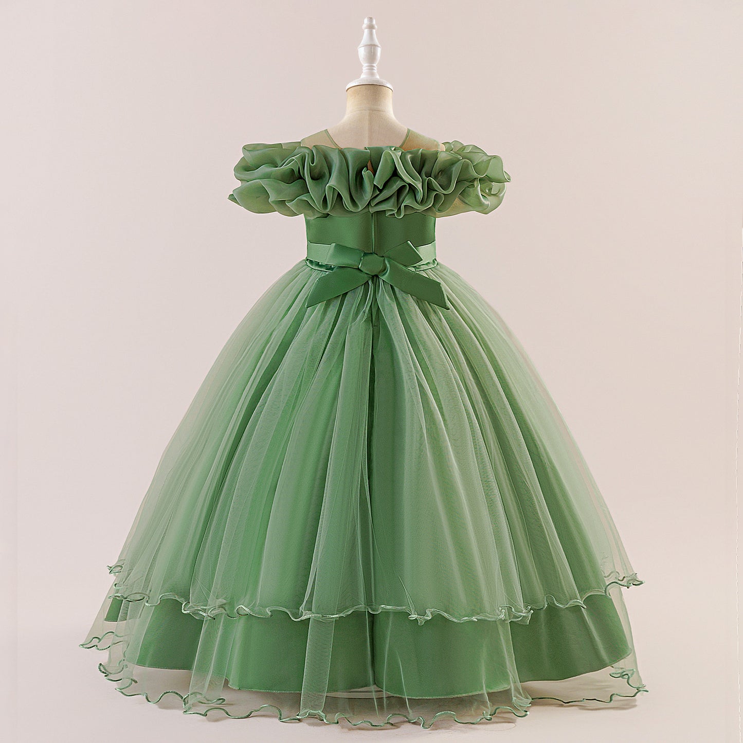 Off Shoulder A-line Tulle Princess Dress for Girls | Maxi Flower Girl Gown