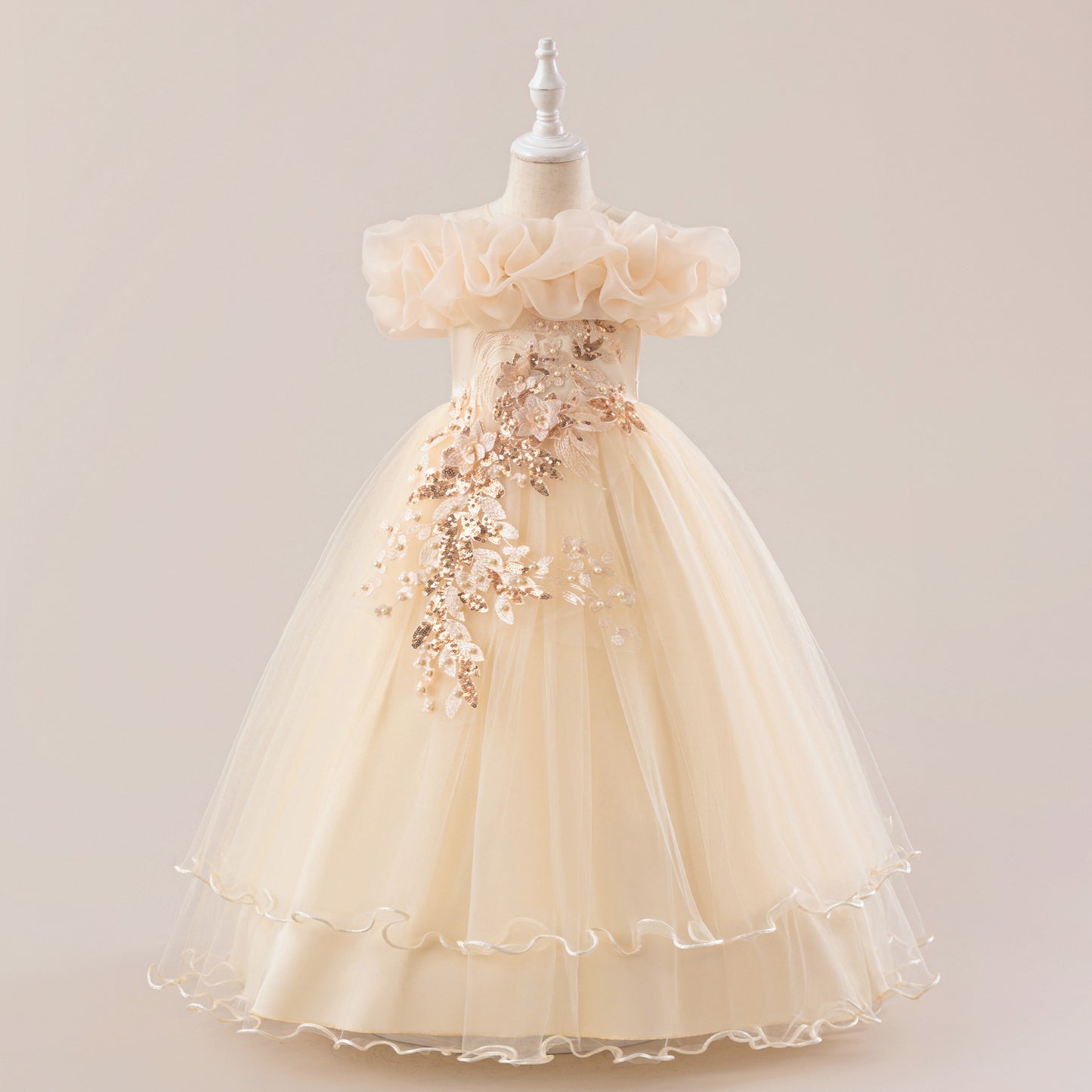 Off Shoulder A-line Tulle Princess Dress for Girls | Maxi Flower Girl Gown