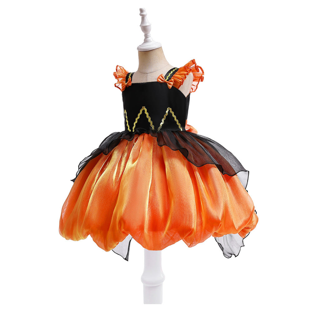 Orange Bowknot Tiered Mesh Princess Dress for Girls | Cute Occasion Wear