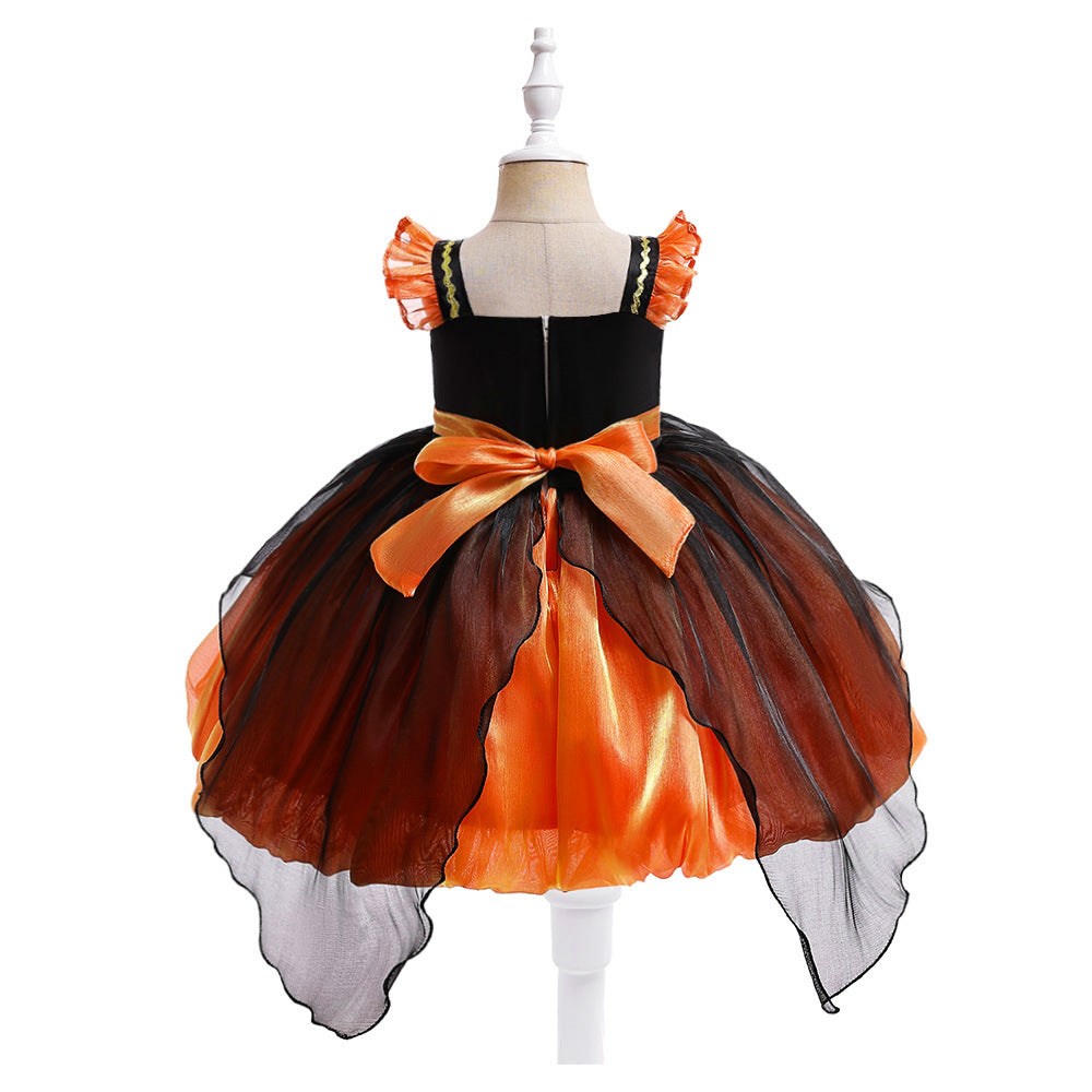 Orange Bowknot Tiered Mesh Princess Dress for Girls | Cute Occasion Wear