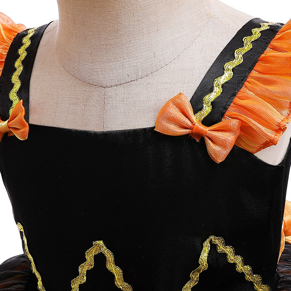 Orange Bowknot Tiered Mesh Princess Dress for Girls | Cute Occasion Wear