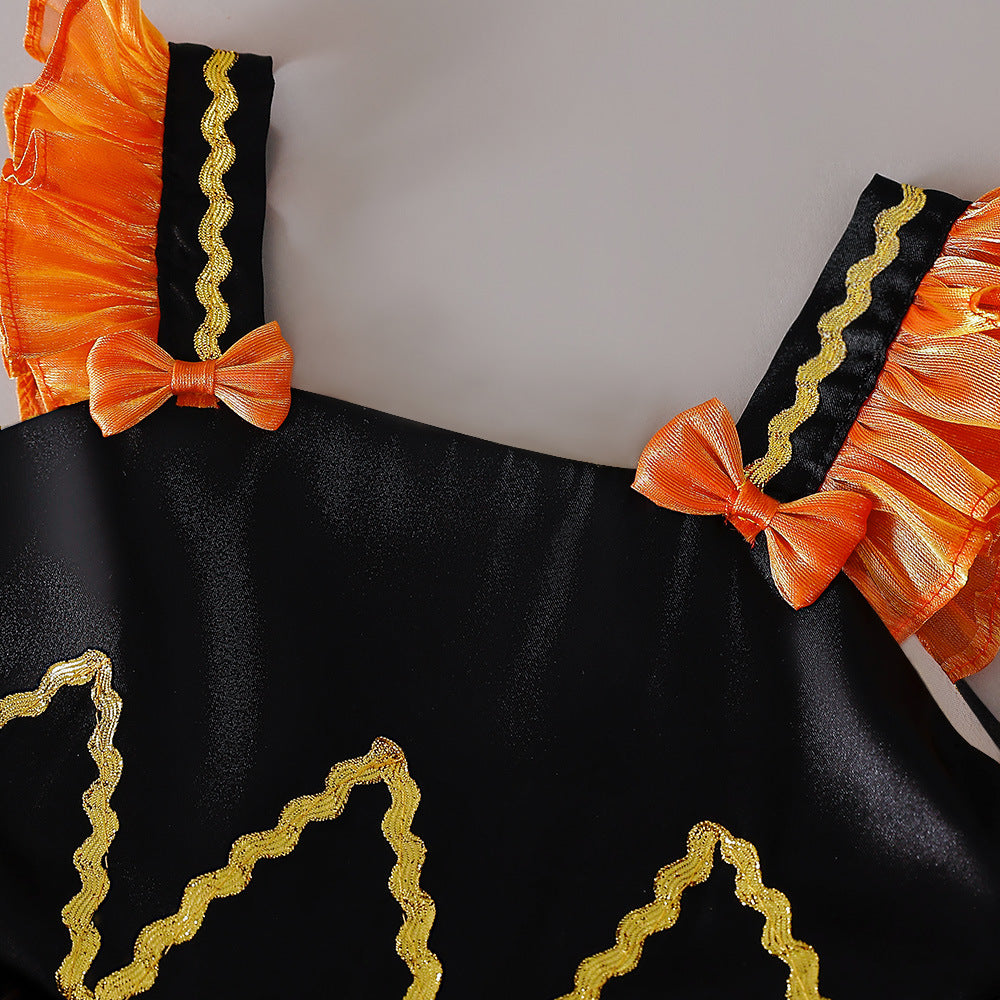 Orange Bowknot Tiered Mesh Princess Dress for Girls | Cute Occasion Wear