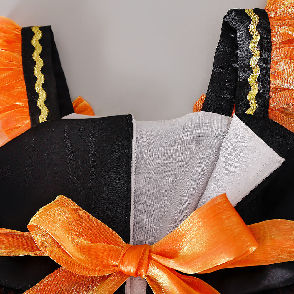 Orange Bowknot Tiered Mesh Princess Dress for Girls | Cute Occasion Wear