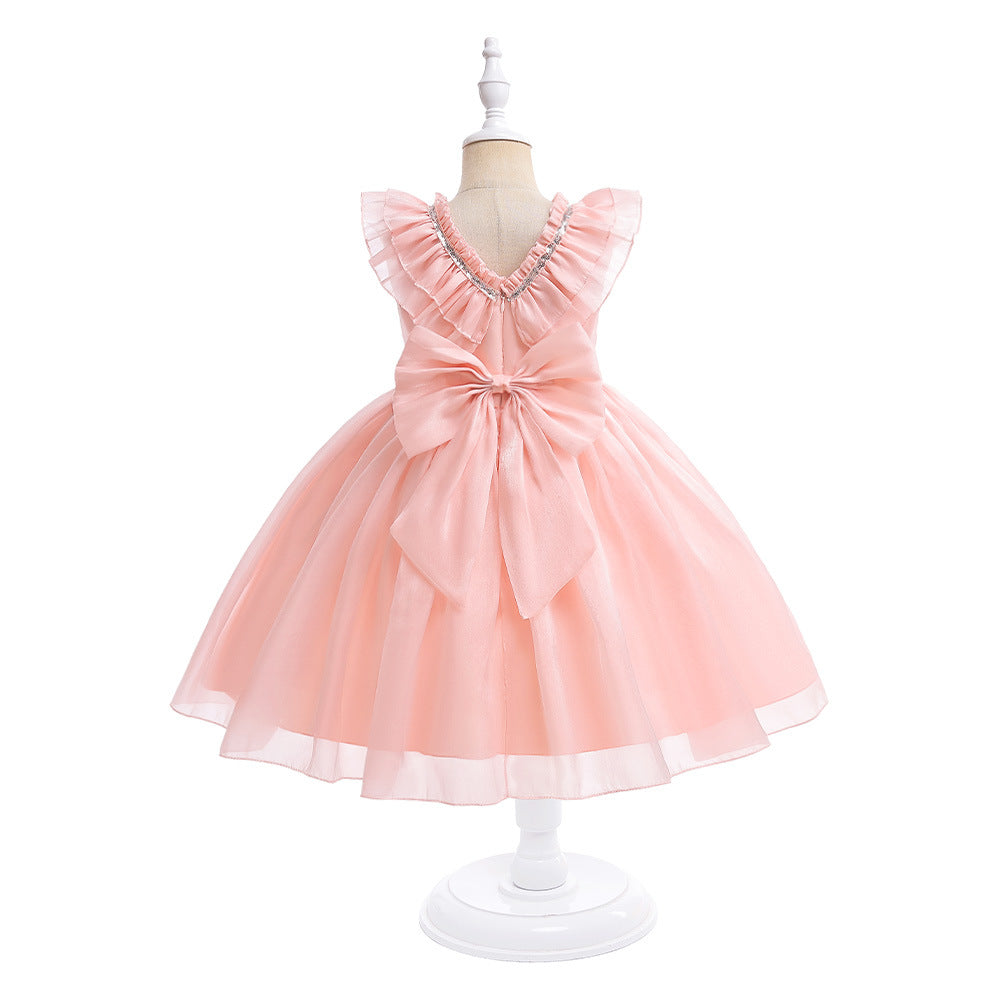 Cute A-line Bowknot Tea-Length Organza Flower Girl Dress for Parties & Weddings