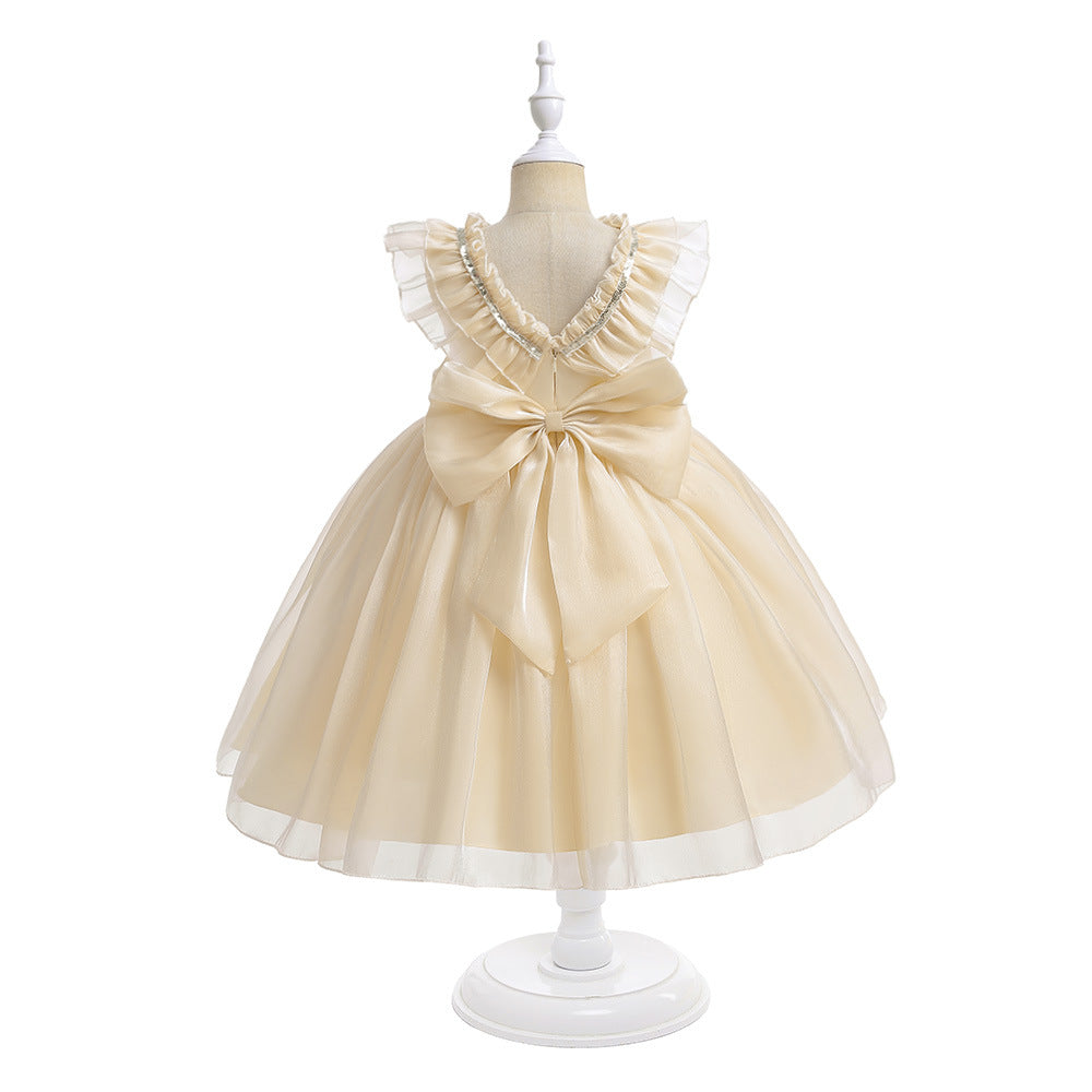 Cute A-line Bowknot Tea-Length Organza Flower Girl Dress for Parties & Weddings