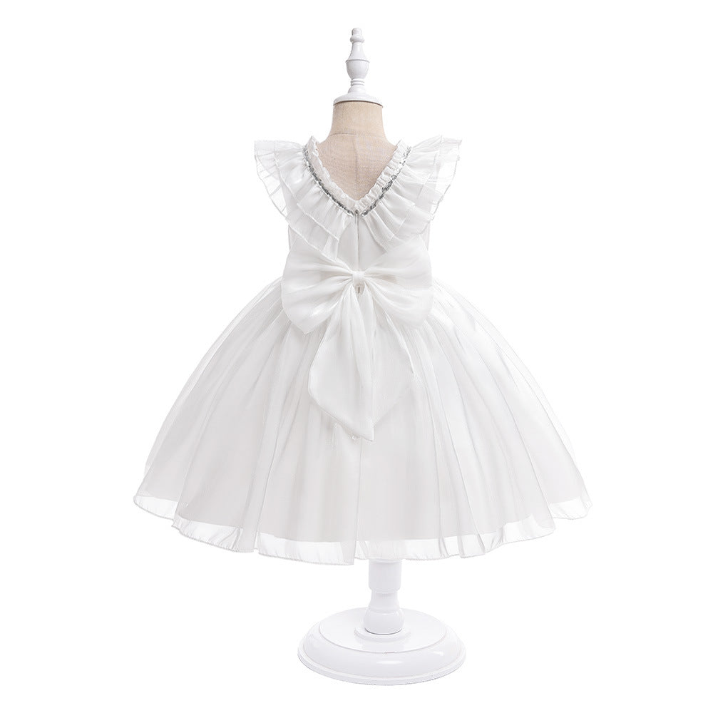Cute A-line Bowknot Tea-Length Organza Flower Girl Dress for Parties & Weddings