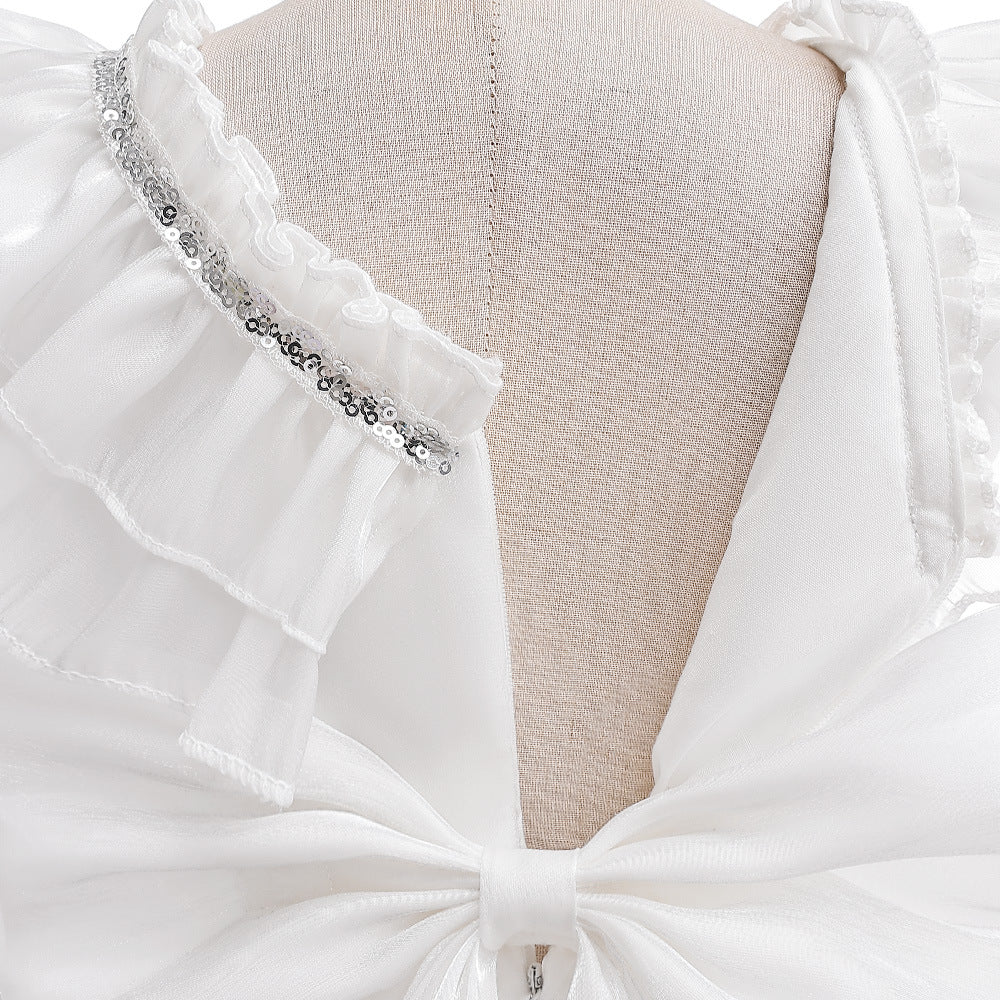 Cute A-line Bowknot Tea-Length Organza Flower Girl Dress for Parties & Weddings