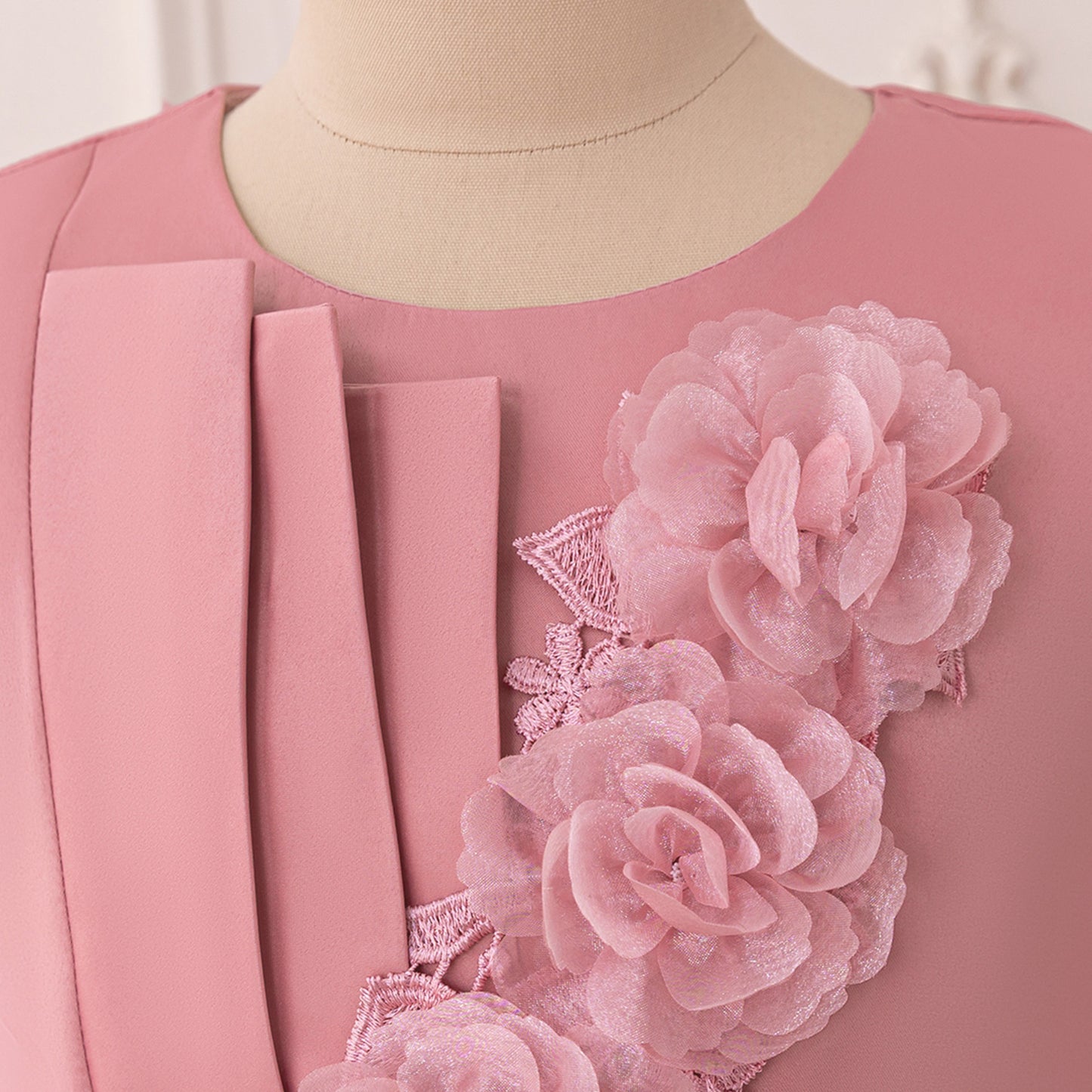 Cute Pink Maxi A-Line Dress for Girls – Applique Tulle Party & Flower Girl Gown