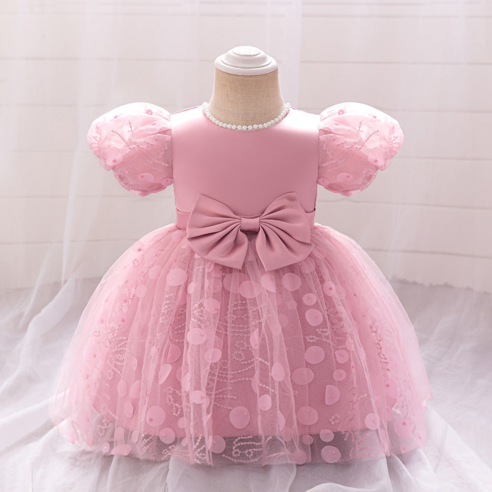 Cute Pink Princess Dress for Girls with Bowknot & Embroidery | Party & Formal Wear