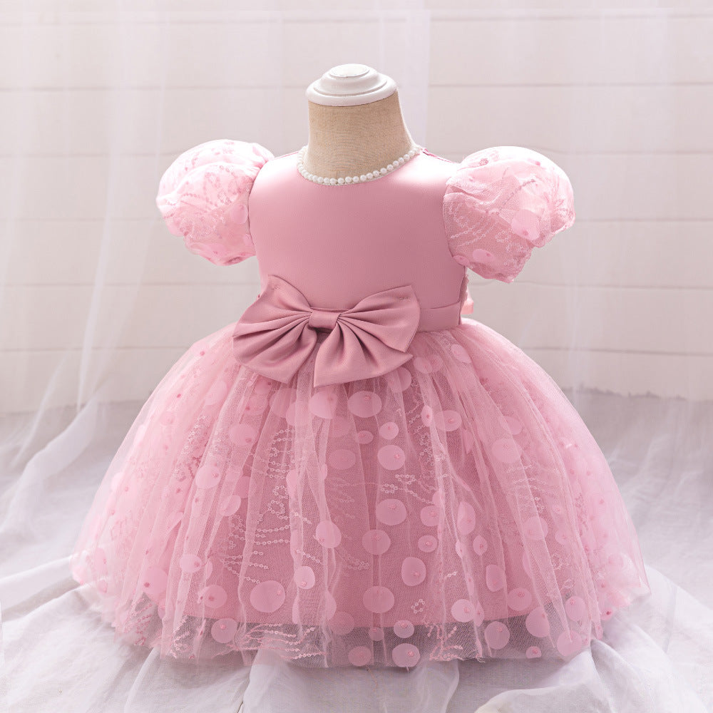 Cute Pink Princess Dress for Girls with Bowknot & Embroidery | Party & Formal Wear