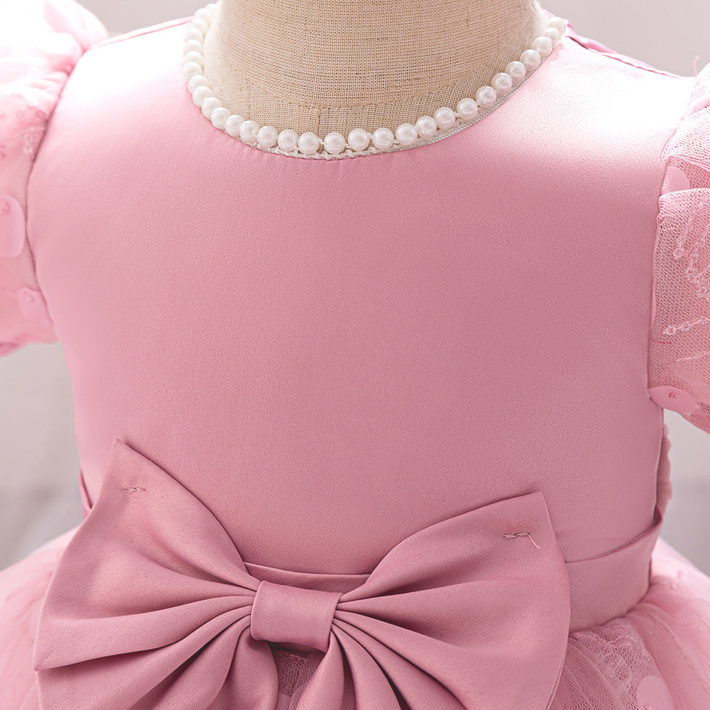 Cute Pink Princess Dress for Girls with Bowknot & Embroidery | Party & Formal Wear