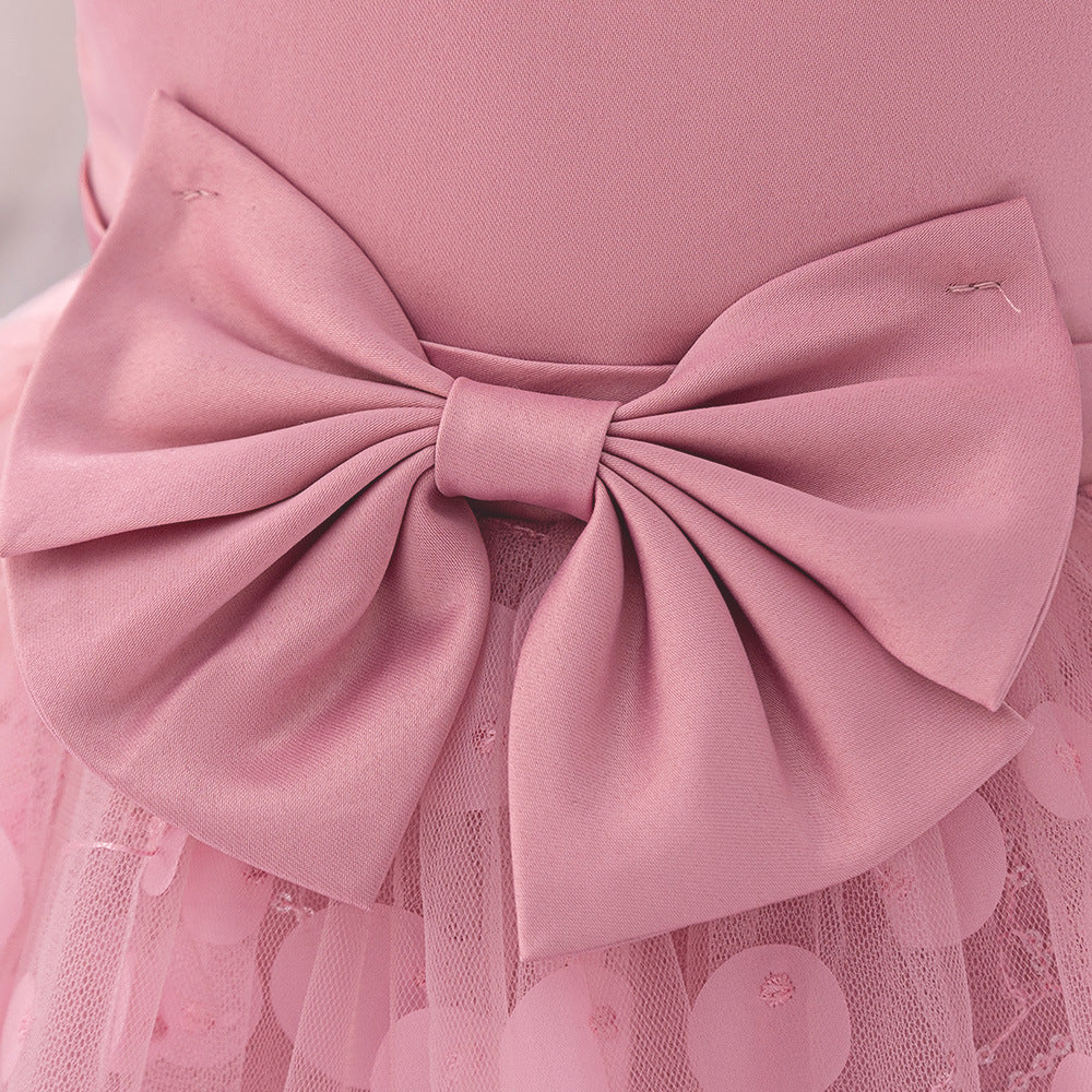 Cute Pink Princess Dress for Girls with Bowknot & Embroidery | Party & Formal Wear