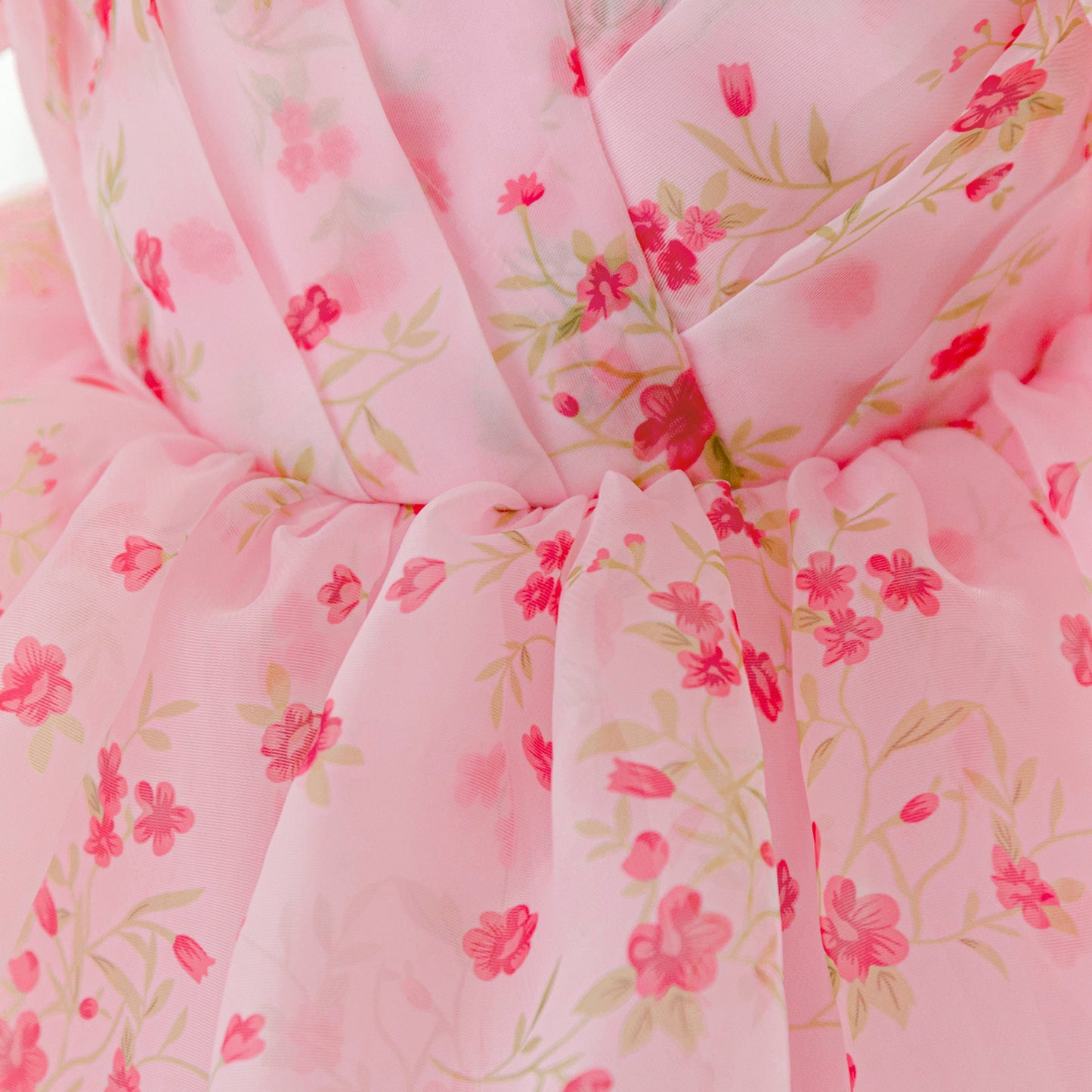 Pink Floral Tulle Princess Ball Gown for Baby Girls – Cute Puff Sleeve Dress