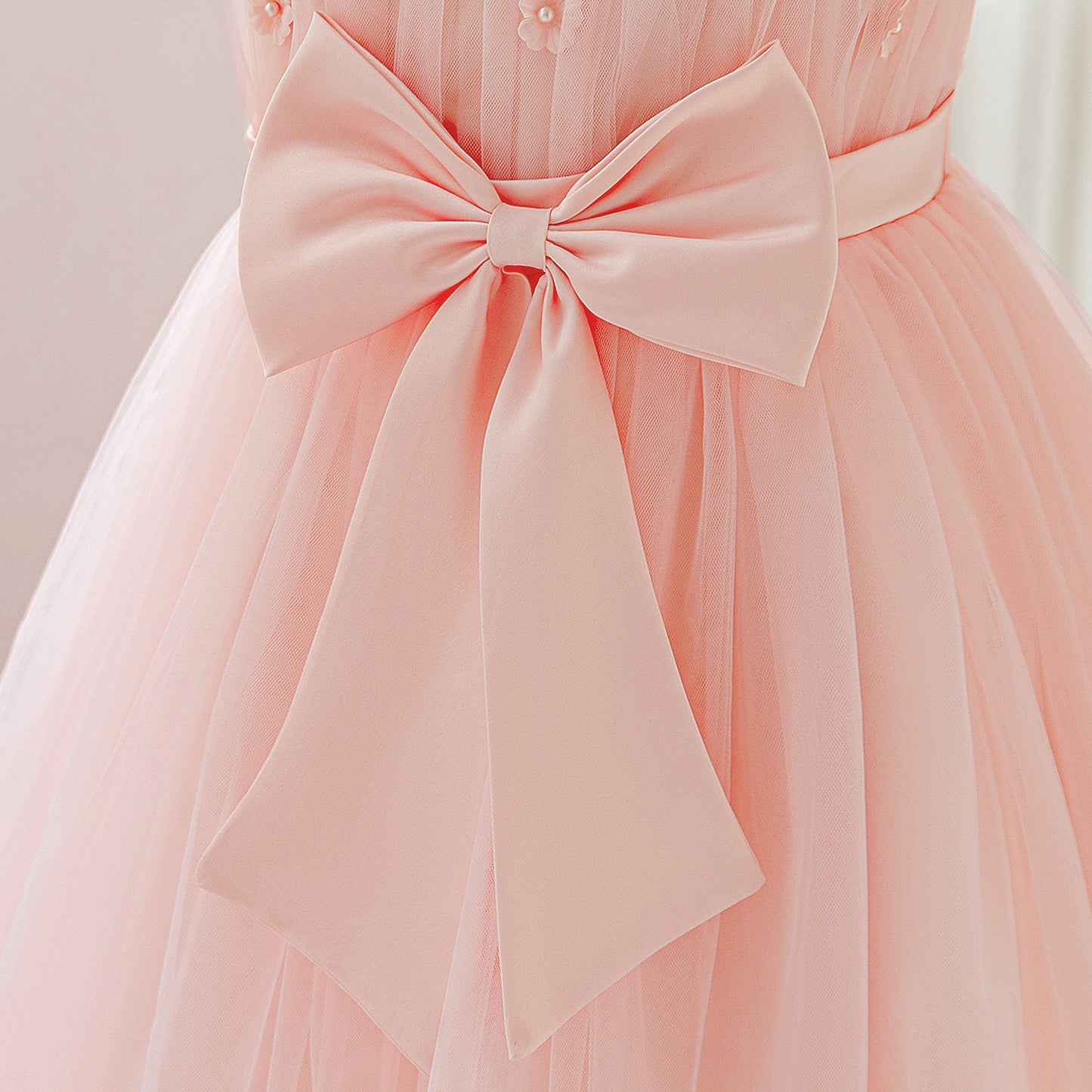Light Pink Off-Shoulder Tulle Princess Dress for Girls | A-Line Maxi Formal Gown