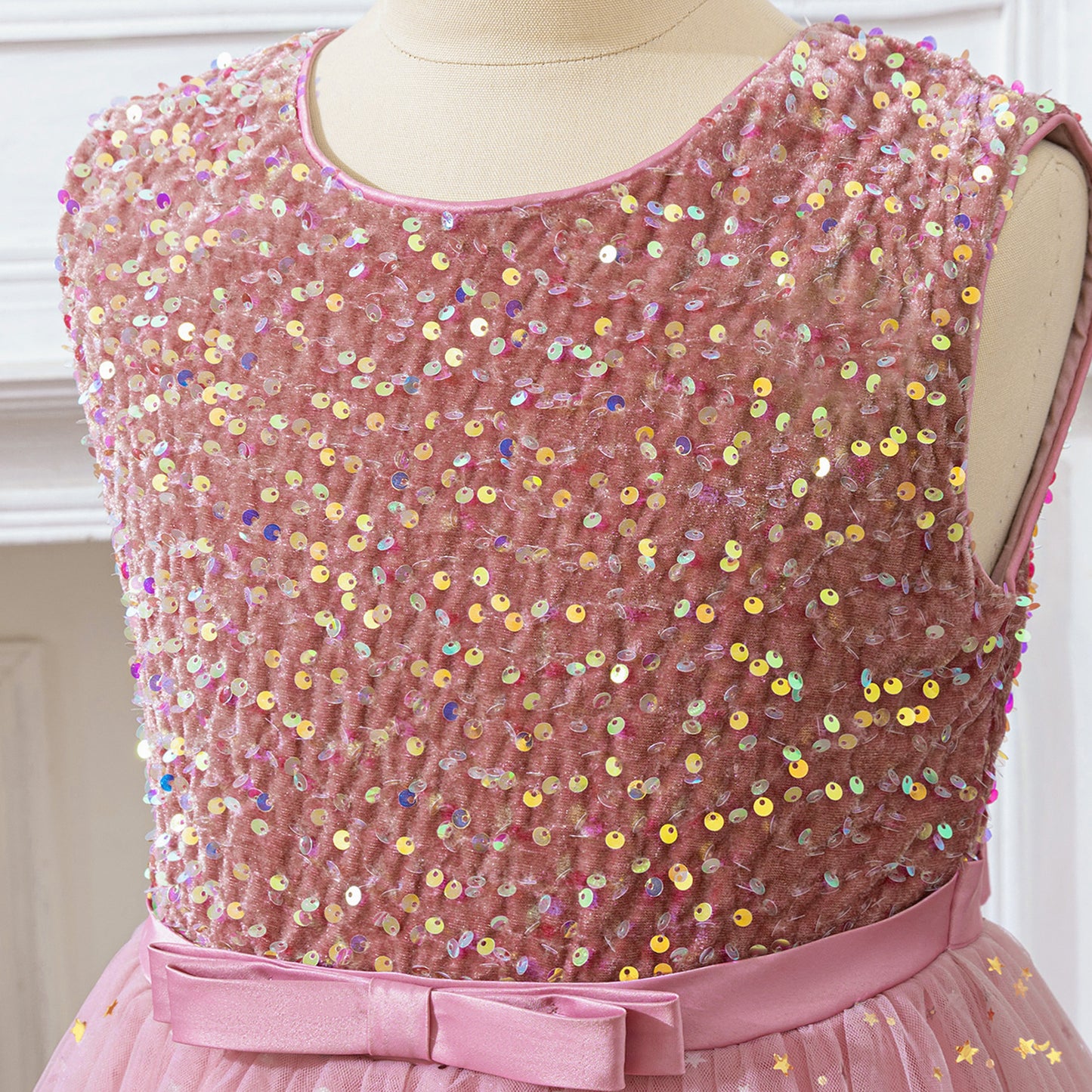 Girls Pink Sequin Maxi Dress – Cute A-line Flower Girl & Party Gown