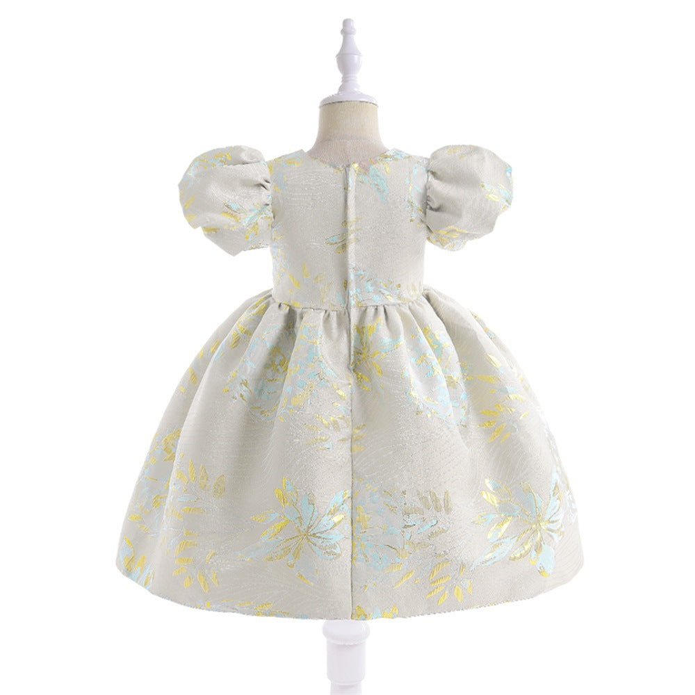 Adorable Puffy Floral Print Ball Gown Dress for Girls | Tea Length Satin Princess Dress