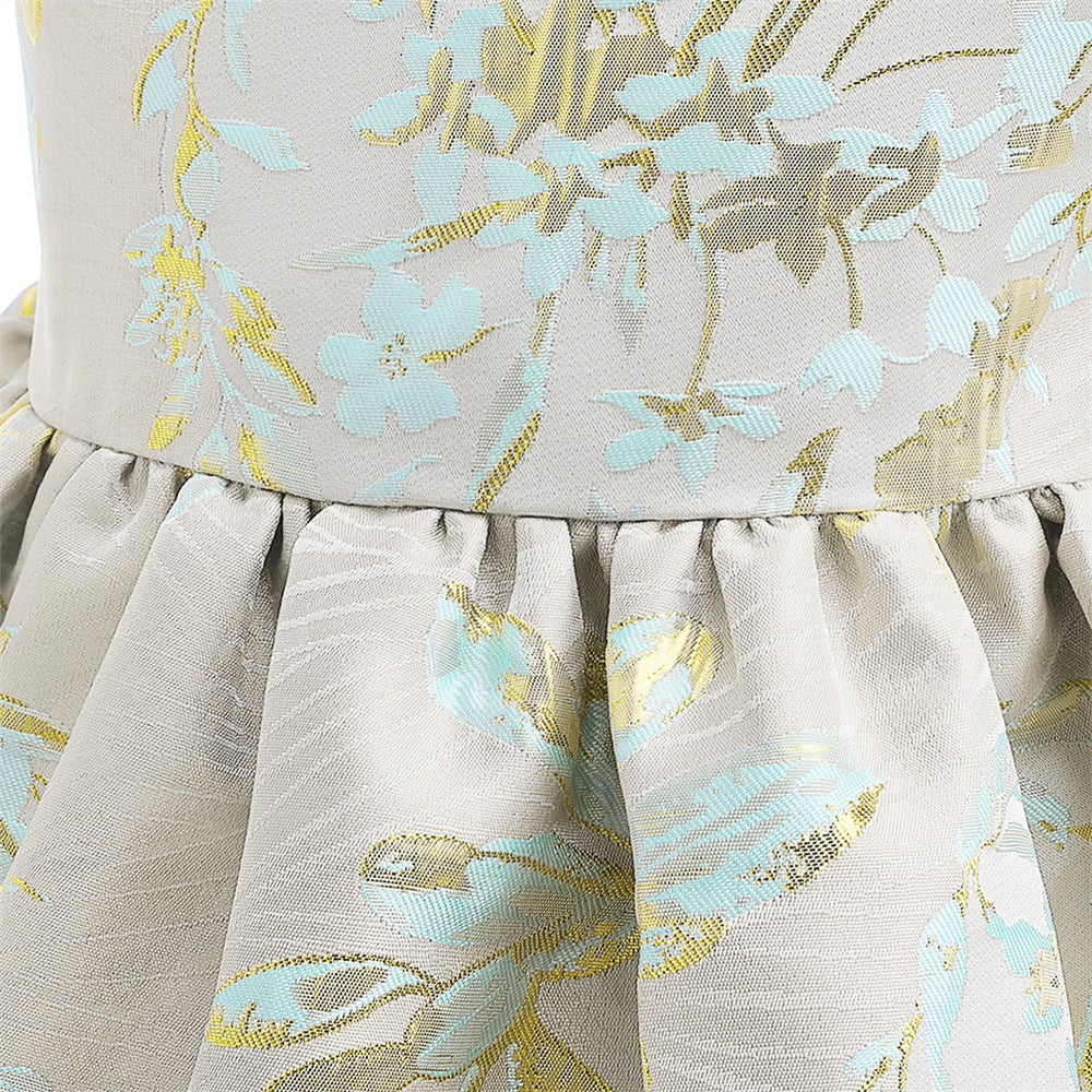 Adorable Puffy Floral Print Ball Gown Dress for Girls | Tea Length Satin Princess Dress