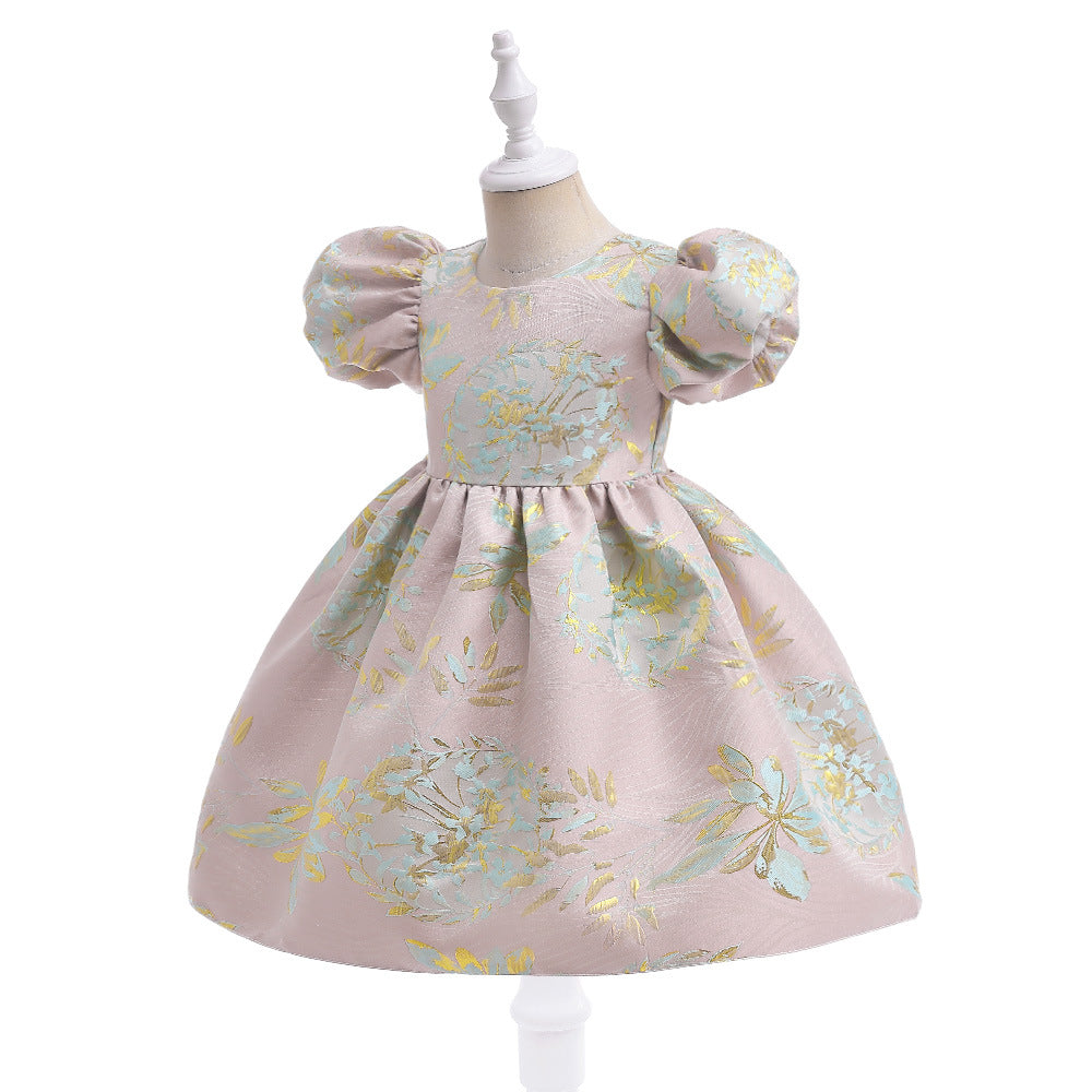 Adorable Puffy Floral Print Ball Gown Dress for Girls | Tea Length Satin Princess Dress